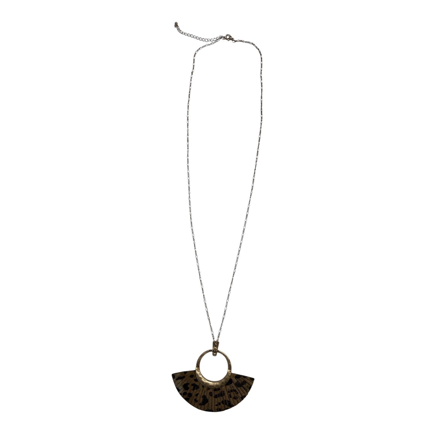 Gold-Tone Pendant Necklace – Leopard Print Fan Accent – 18” Chain