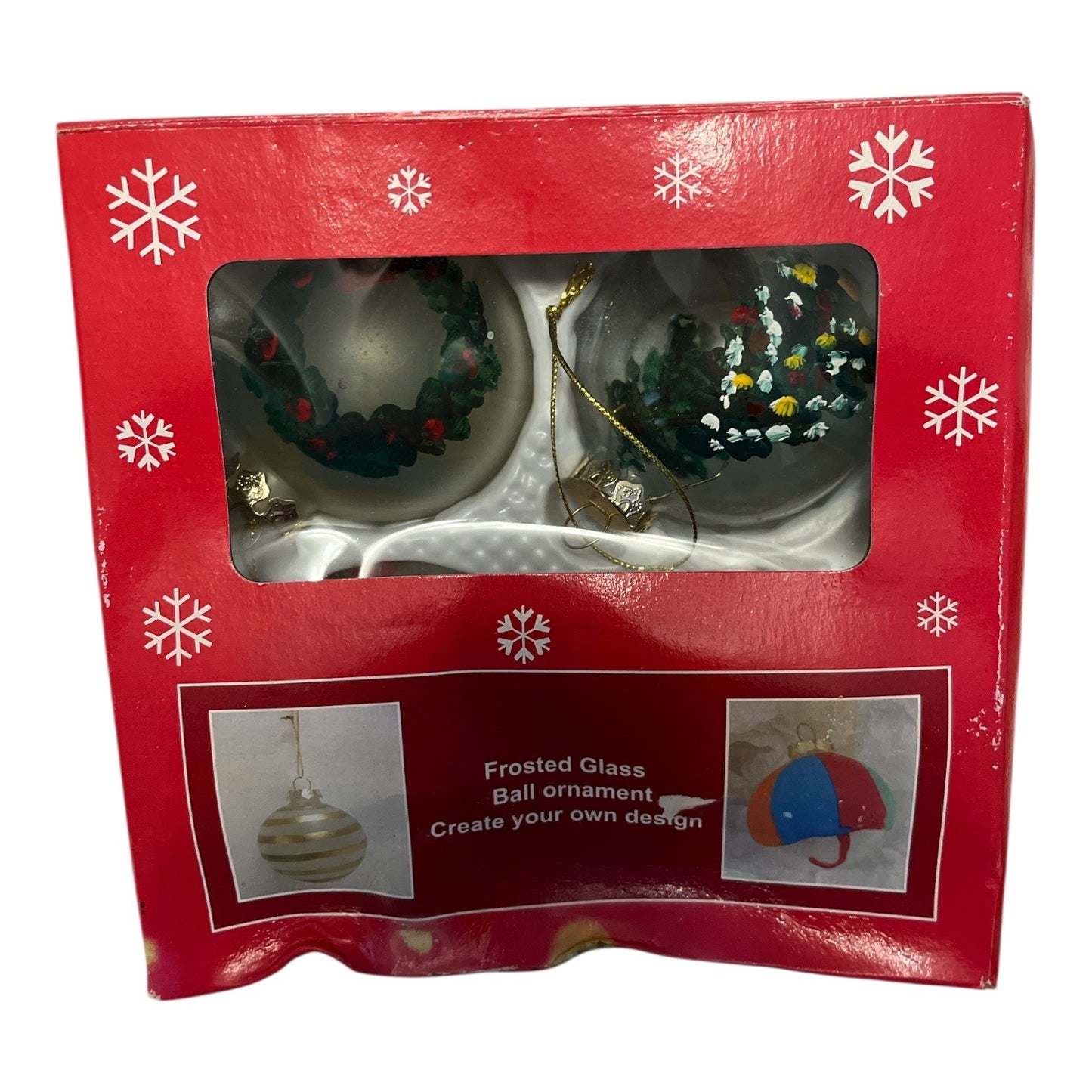 Hand-Painted Frosted Glass Ball Ornaments – Set of 4 – Jo-Ann Stores DIY Kit – Holiday Wreath & Floral Design