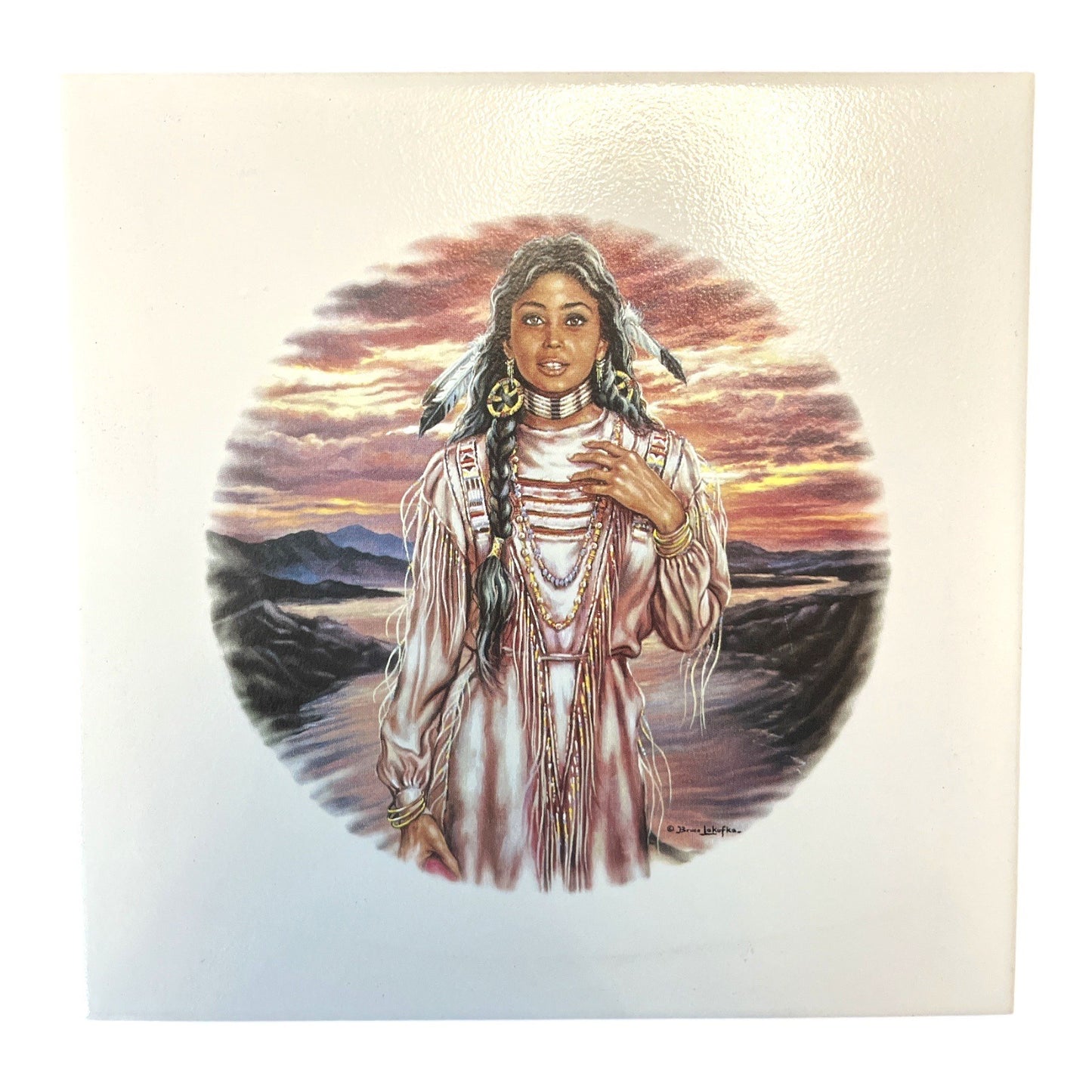 Decorative Tile Trivet by Tile Art – Native American Woman Portrait 1990s-2000s