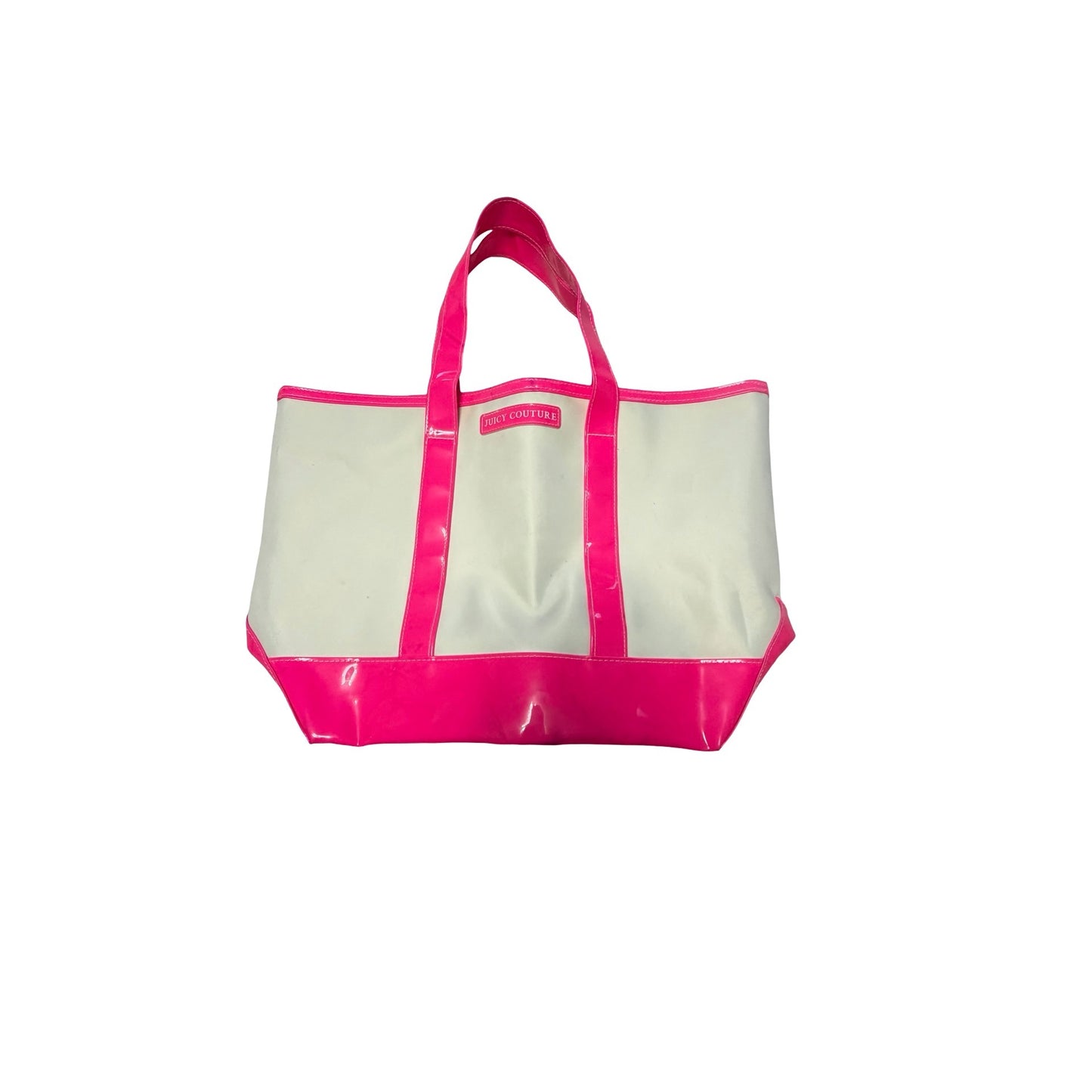 Juicy Couture Hot Pink White Canvas Vinyl Tote Bag Large Beach Pool Travel Shopper Y2K
