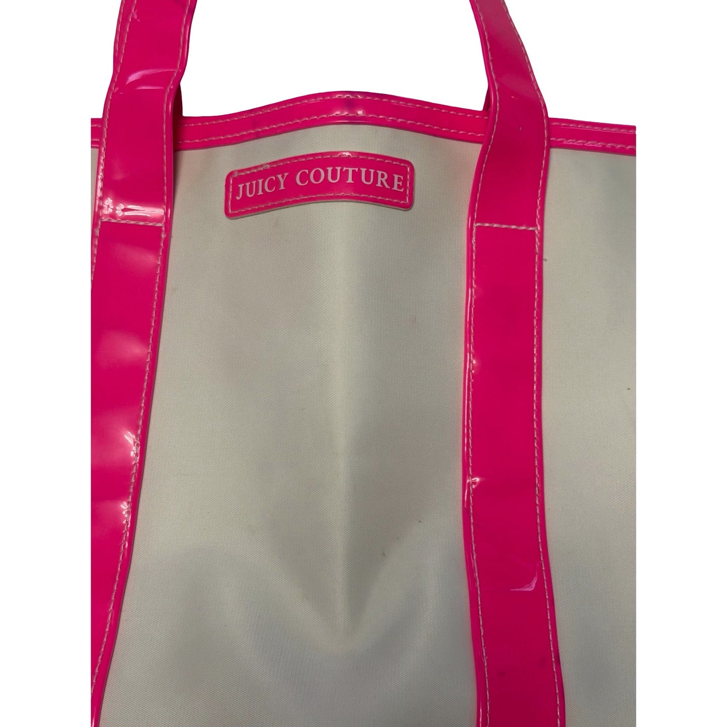 Juicy Couture Hot Pink White Canvas Vinyl Tote Bag Large Beach Pool Travel Shopper Y2K