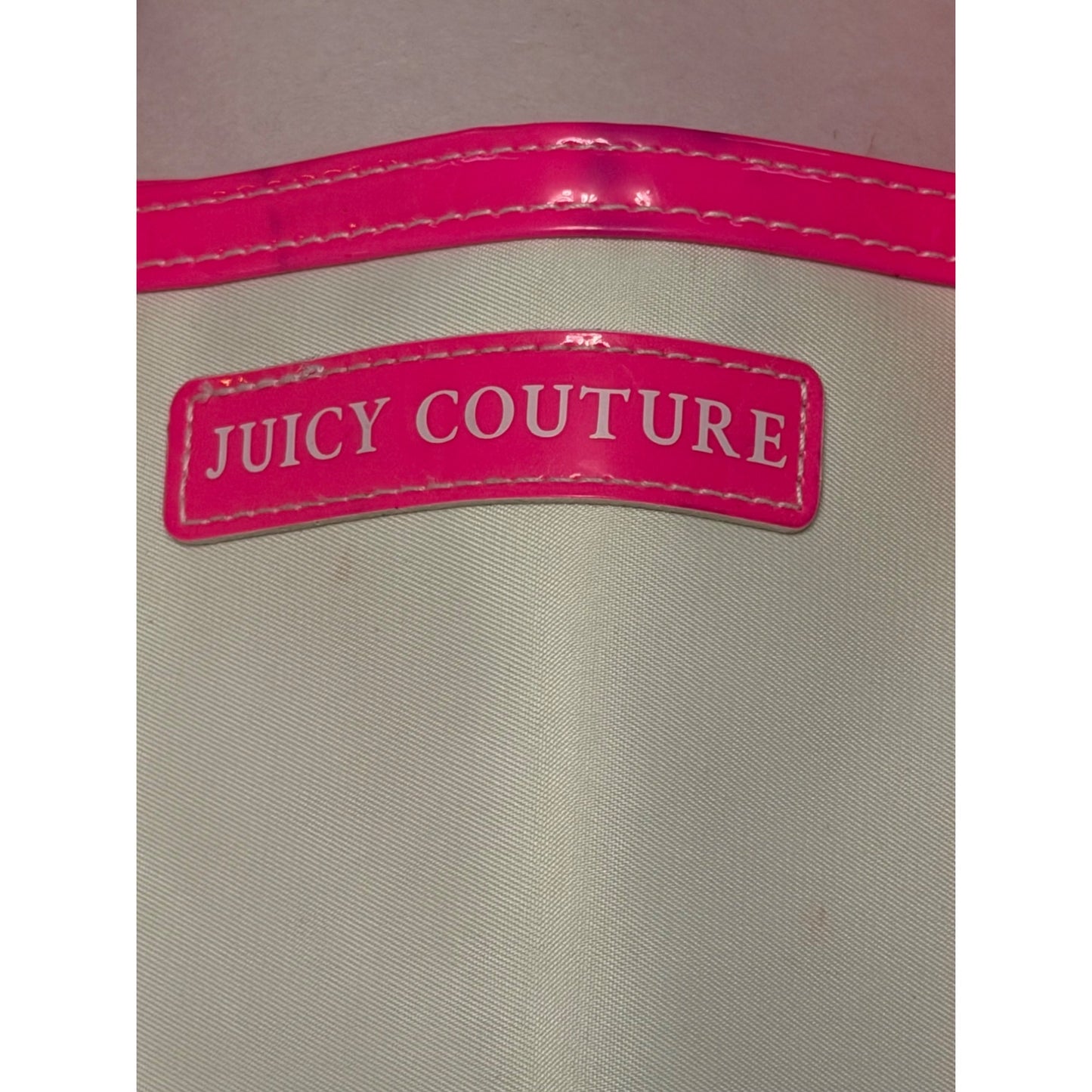 Juicy Couture Hot Pink White Canvas Vinyl Tote Bag Large Beach Pool Travel Shopper Y2K
