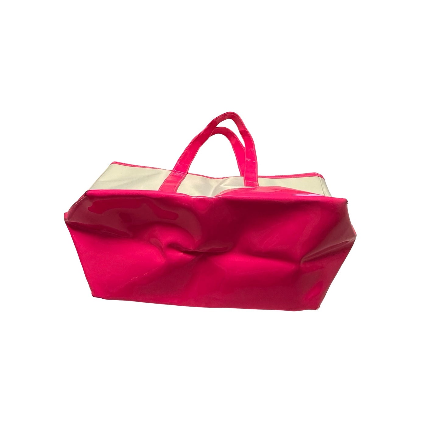 Juicy Couture Hot Pink White Canvas Vinyl Tote Bag Large Beach Pool Travel Shopper Y2K