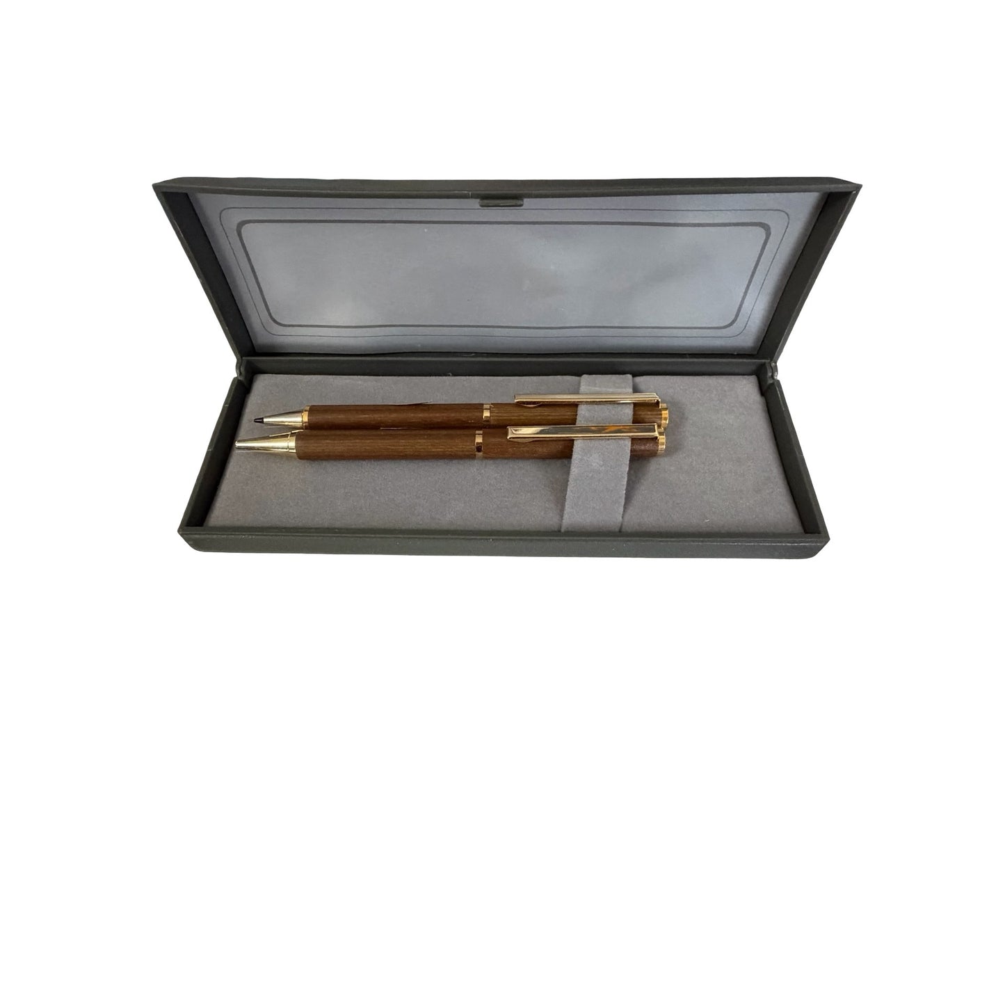 Vintage Duter Wood Grain Pen & Pencil Set Taiwan ROC Gift Box Executive Desk Set