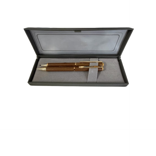 Vintage Duter Wood Grain Pen & Pencil Set Taiwan ROC Gift Box Executive Desk Set