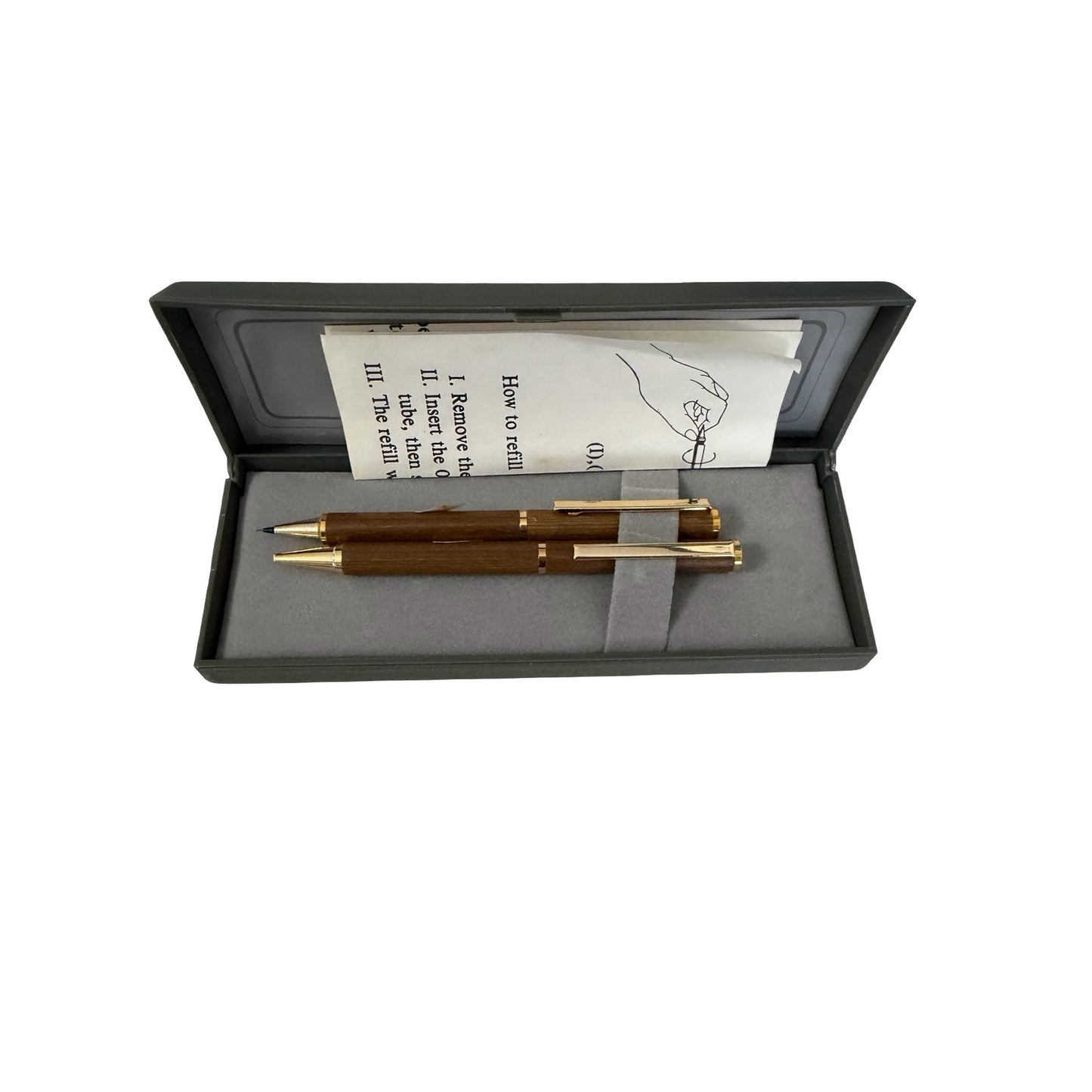 Vintage Duter Wood Grain Pen & Pencil Set Taiwan ROC Gift Box Executive Desk Set