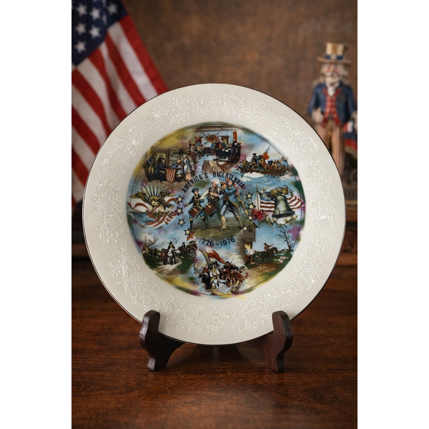 Vintage 1976 America’s Bicentennial Plate Ivory Fantasy Fine China Walter J Seibold 8”