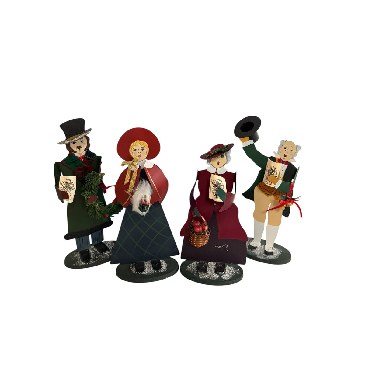 Vintage Edna Oar Young Shadowdancer Set of 4 Victorian Christmas Carolers Metal Folk Art