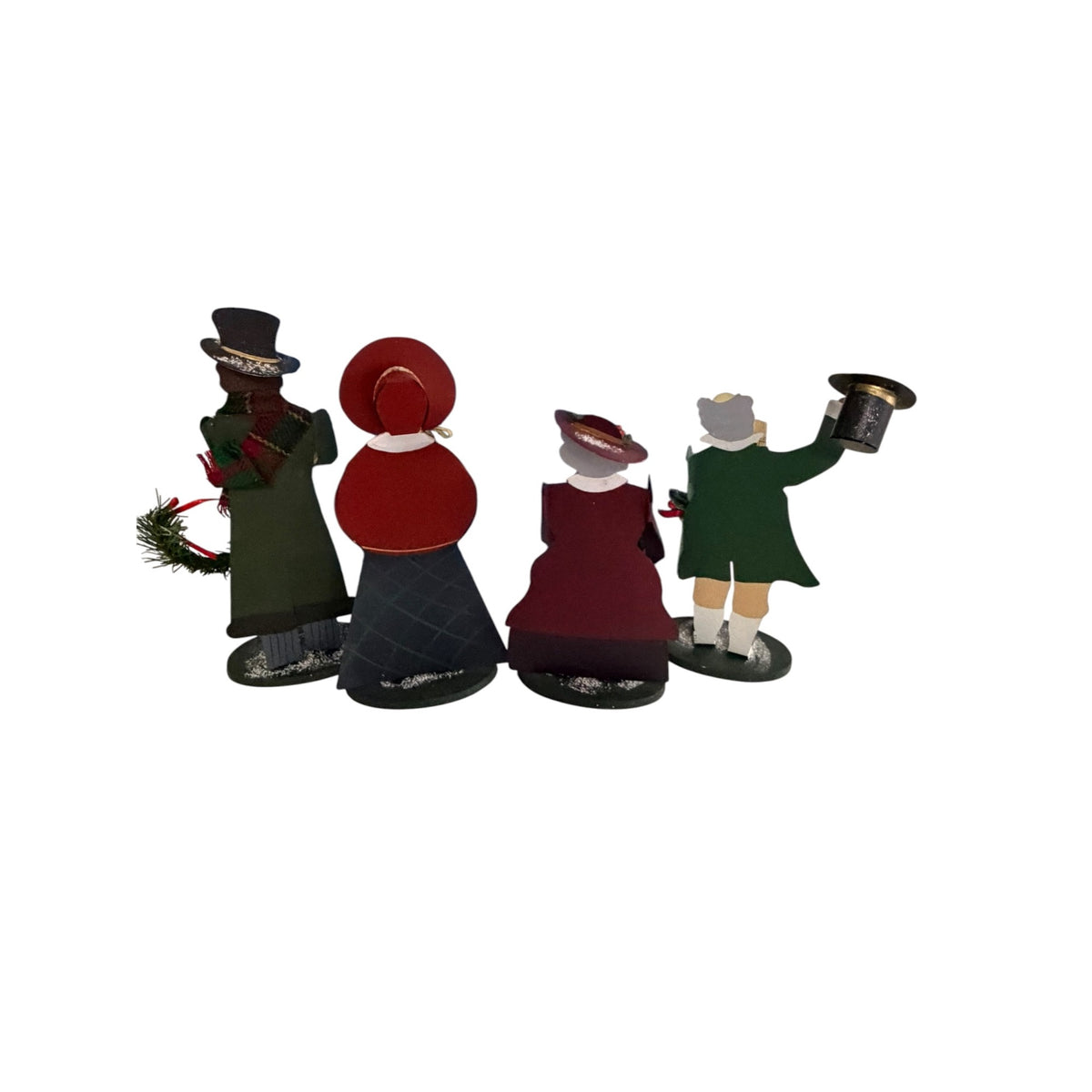 Vintage Edna Oar Young Shadowdancer Set of 4 Victorian Christmas Carolers Metal Folk Art