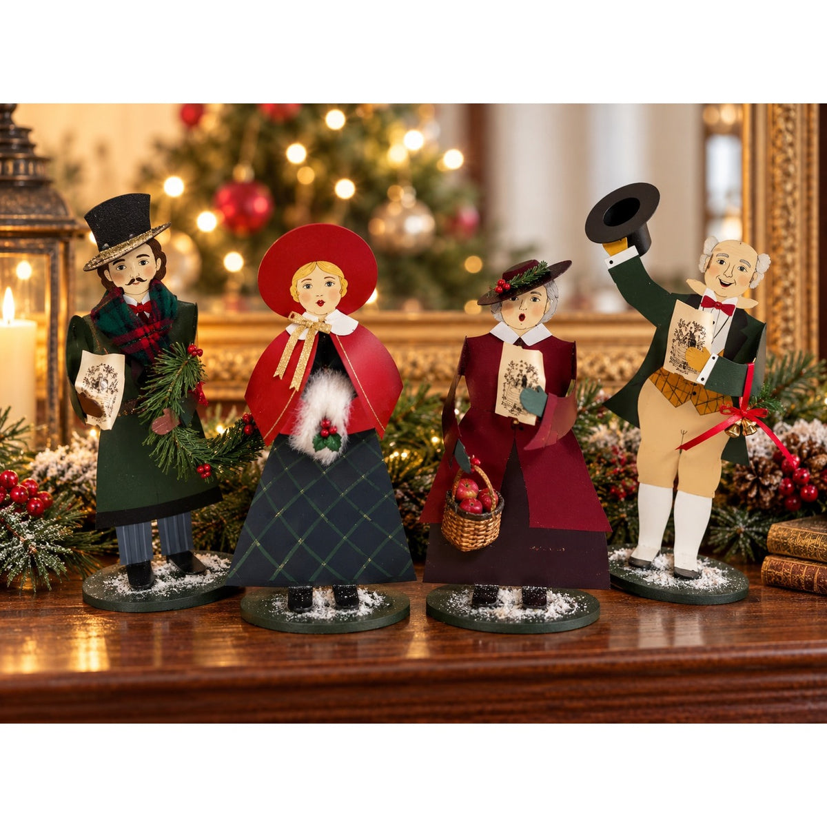 Vintage Edna Oar Young Shadowdancer Set of 4 Victorian Christmas Carolers Metal Folk Art