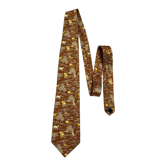 Into Africa 100% Silk Tie – Brown Safari Wildlife Print Necktie 55x4