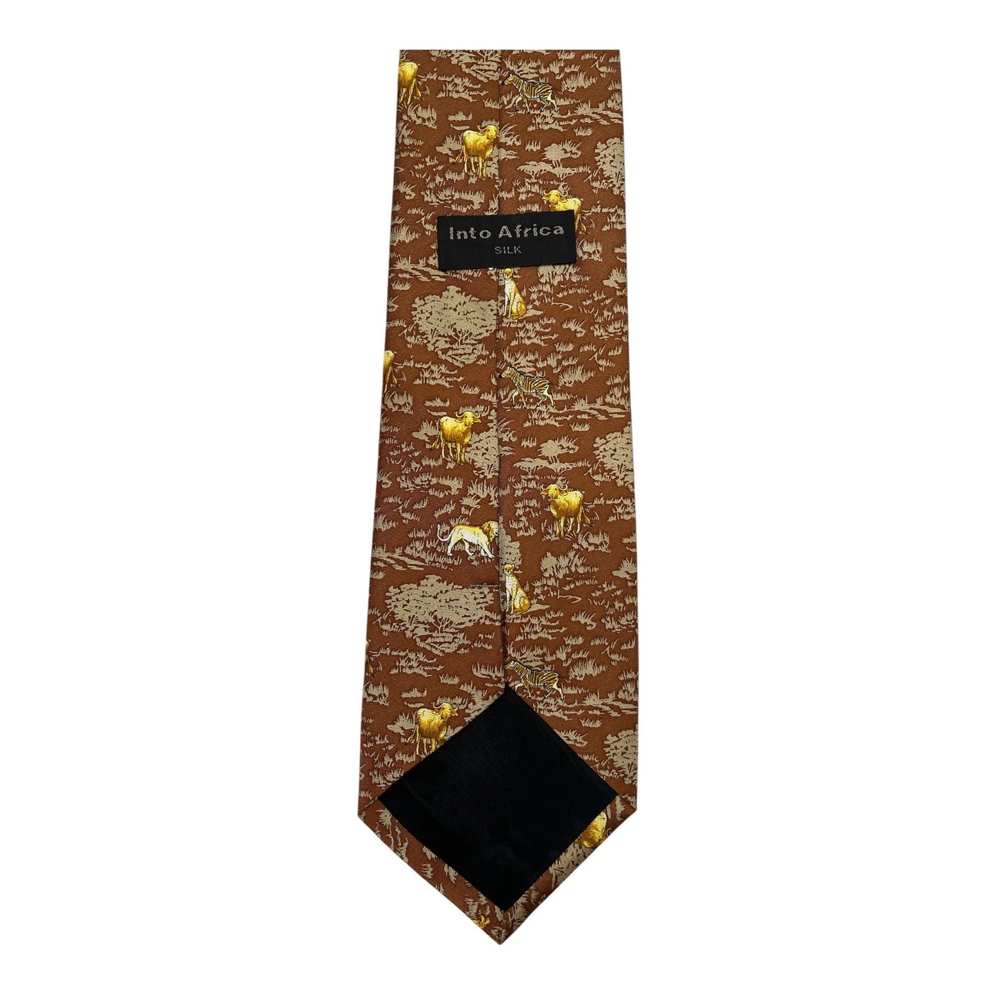 Into Africa 100% Silk Tie – Brown Safari Wildlife Print Necktie 55x4