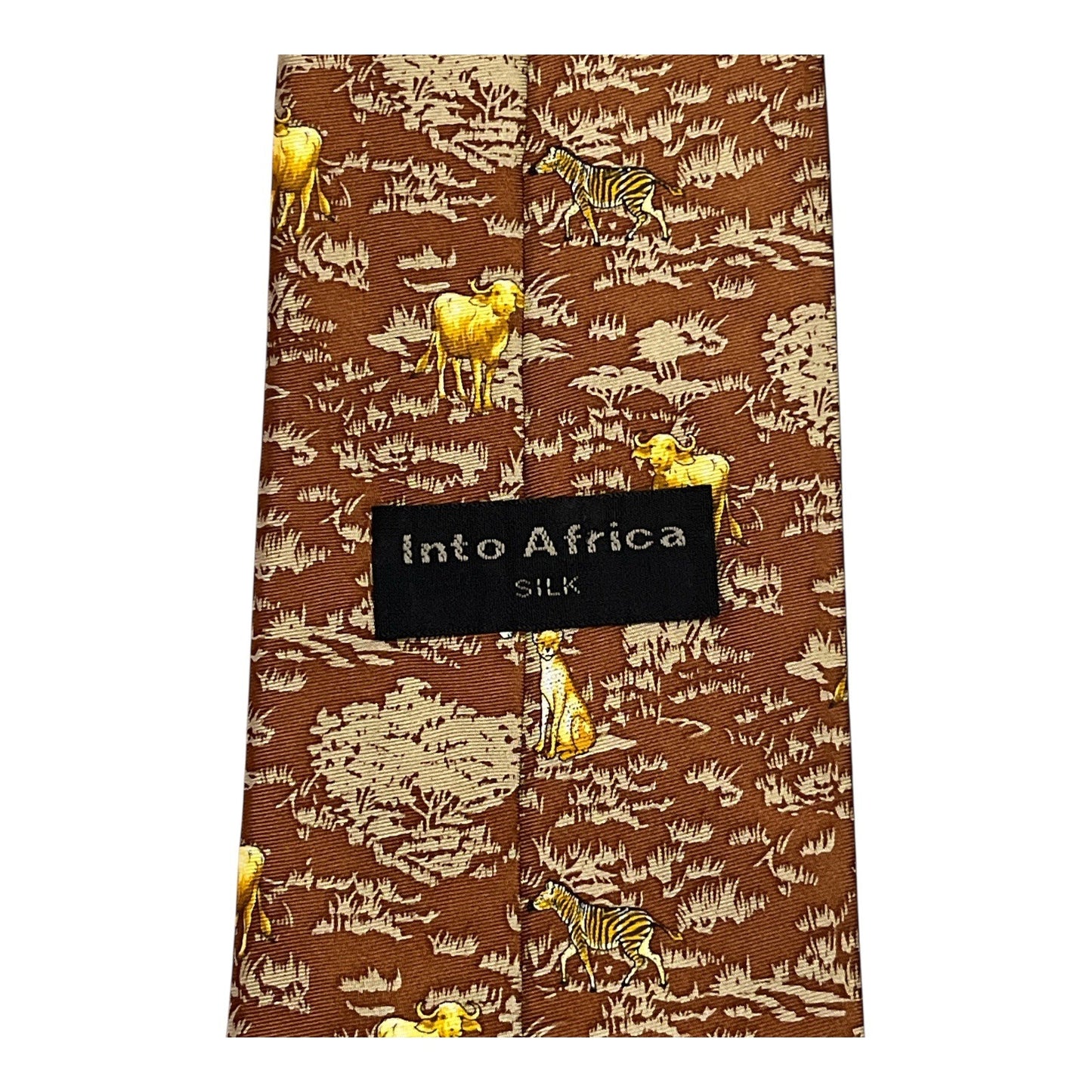 Into Africa 100% Silk Tie – Brown Safari Wildlife Print Necktie 55x4