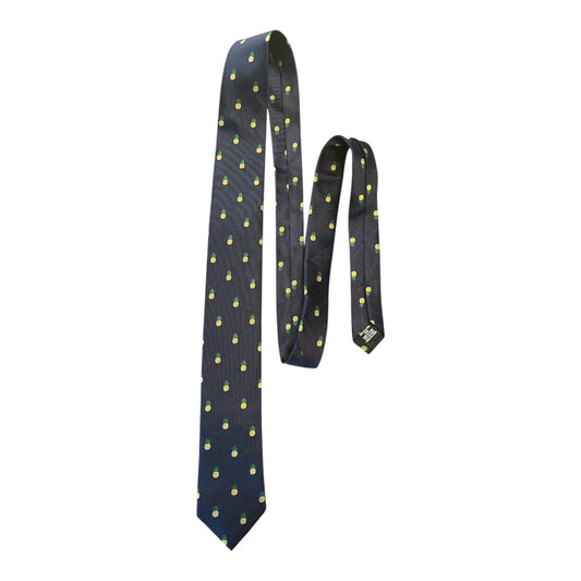 Van Heusen Pineapple Print Silk Tie Navy Yellow Novelty Necktie Tropical