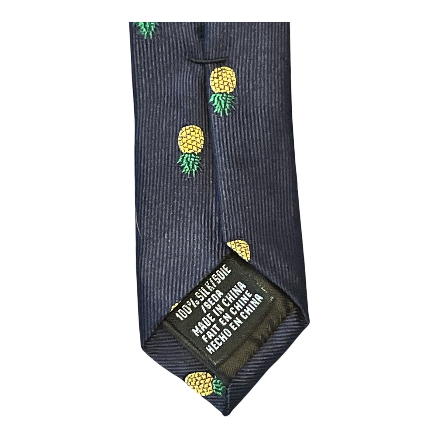 Van Heusen Pineapple Print Silk Tie Navy Yellow Novelty Necktie Tropical