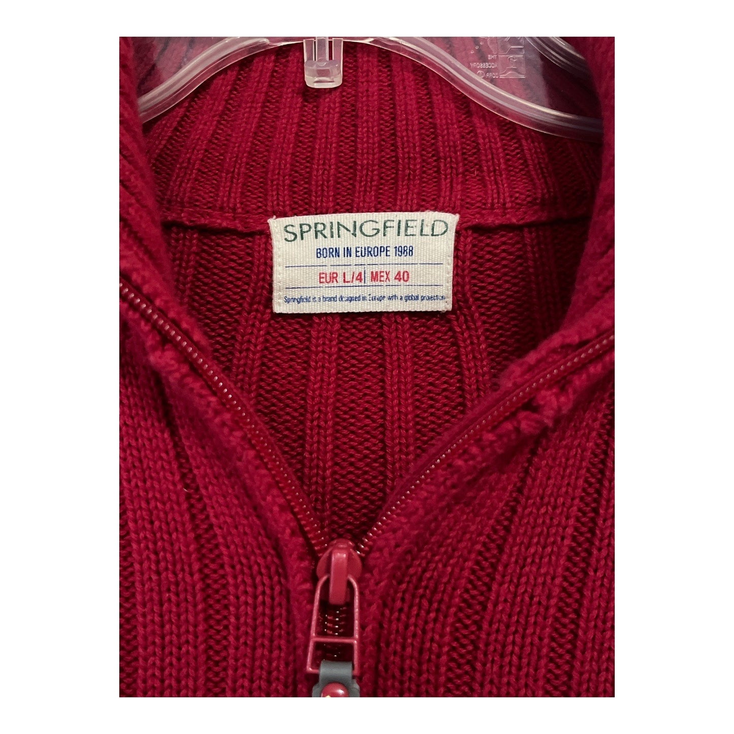 Springfield Ribbed Quarter Zip Sweater Red Cotton Pullover L