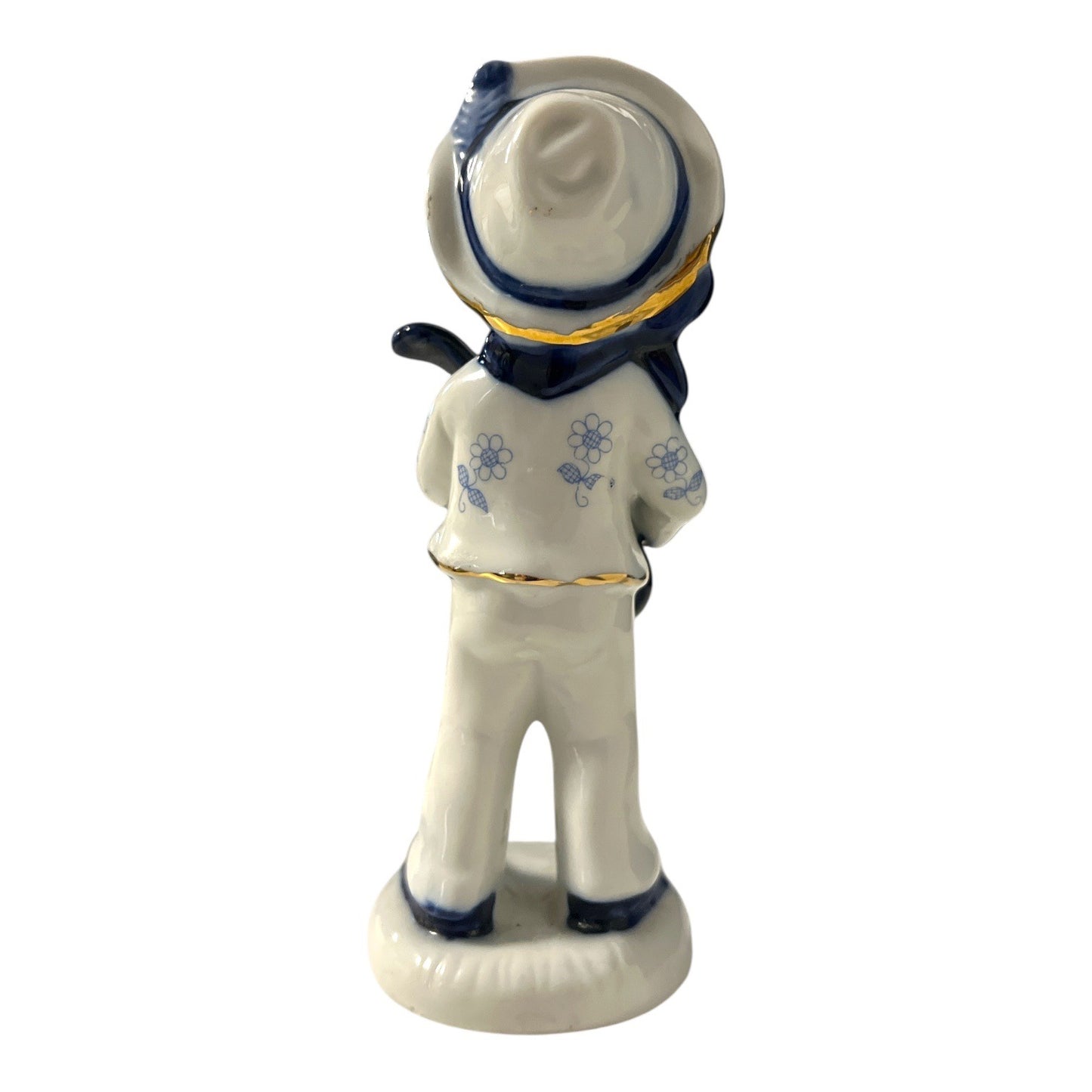 Vintage Enesco Porcelain Figurine Boy With Guitar 1980 Blue White Gold Trim