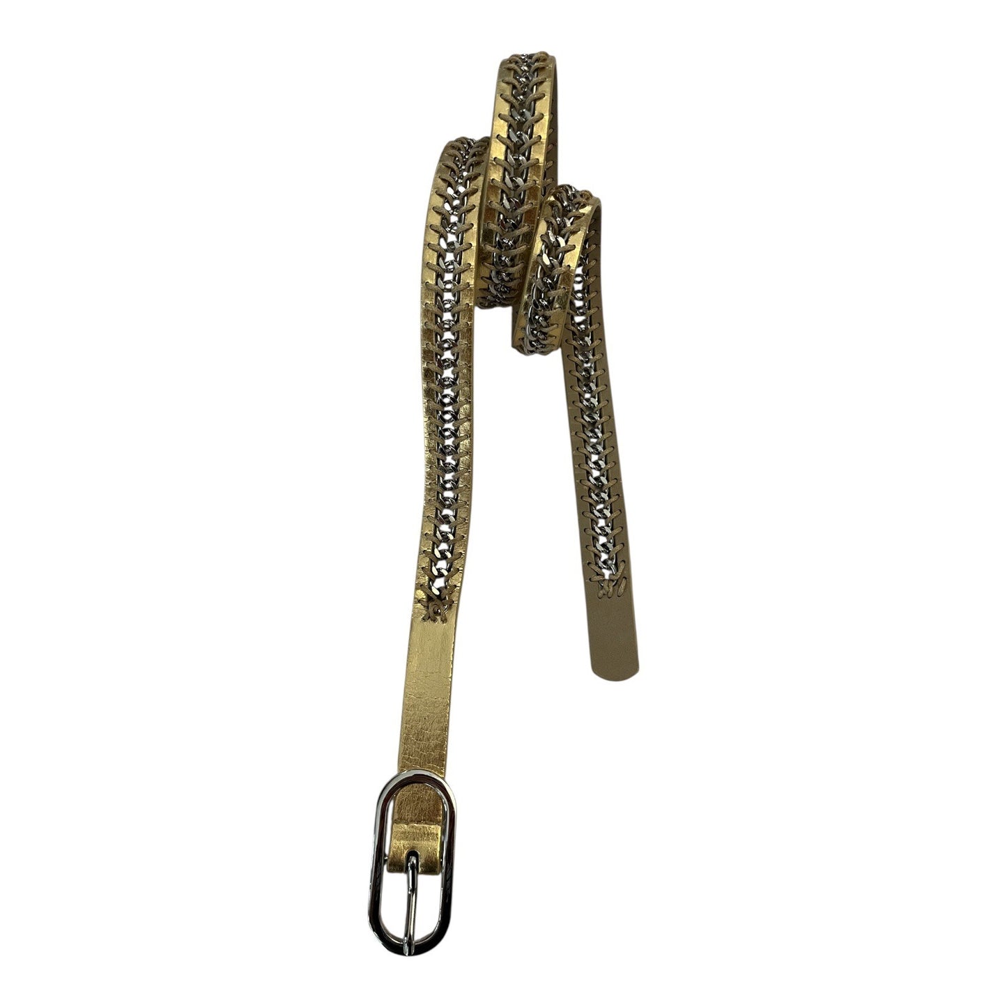 Nine West Gold Metallic Woven Detail Skinny Belt Womens Medium 39" Fashion Accent Belt
