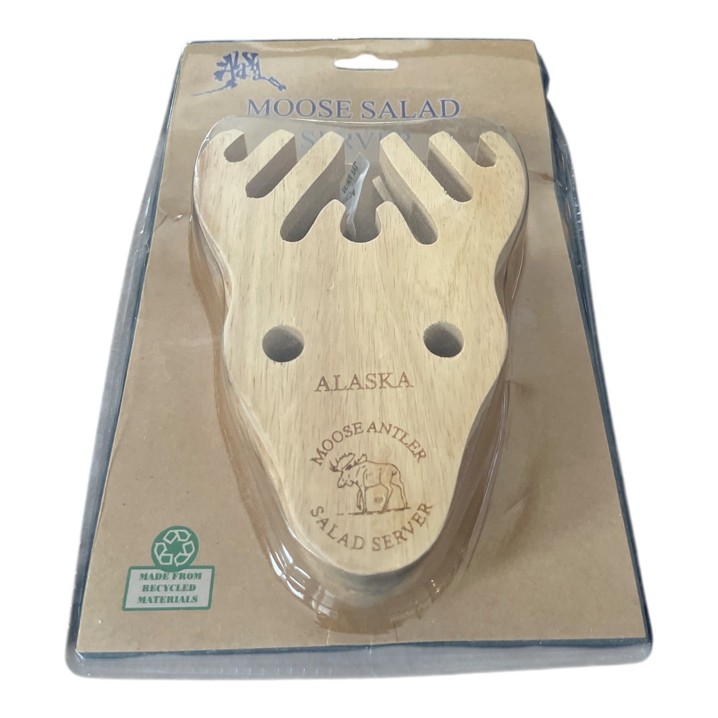 Alaska Moose Salad Server Wooden Utensil Antler Shape Novelty Kitchen Tool