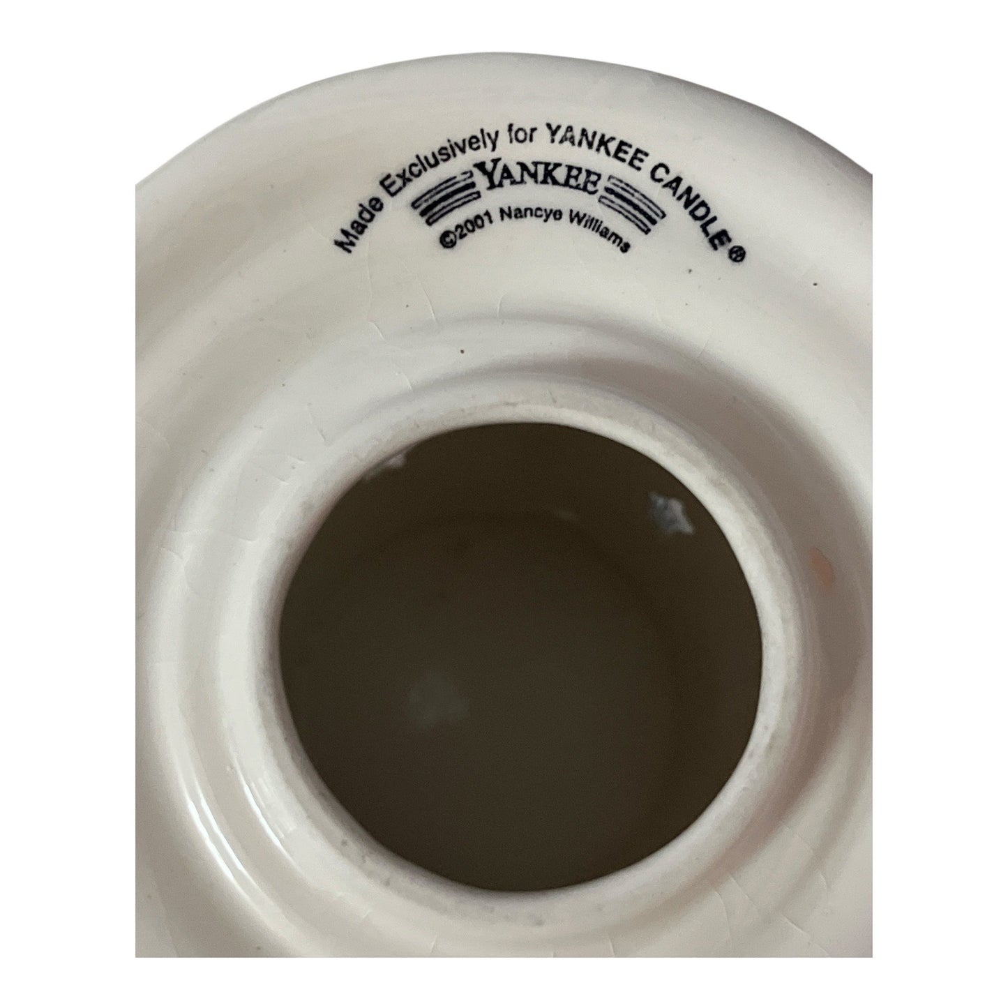 Vtg Yankee Candle 2001 Nancye Williams Snowman Angel Ceramic Luminary w/ Plate – CHIP