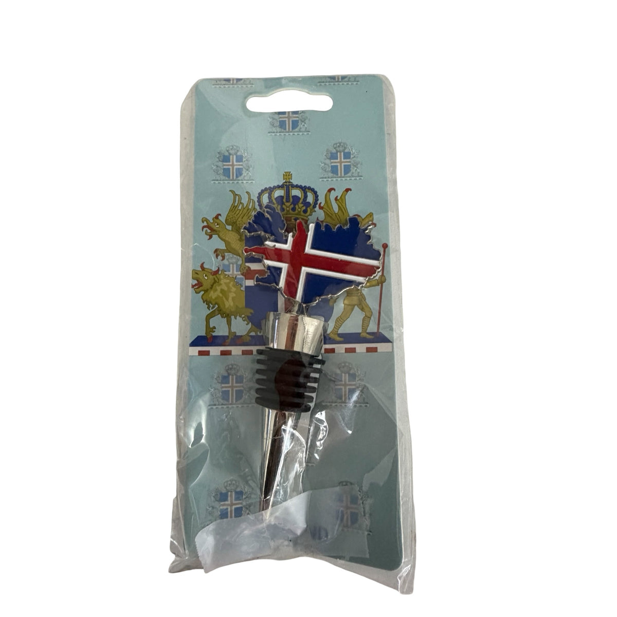 Iceland Souvenir Wine Bottle Stopper Flag Map Coat of Arms New in Package