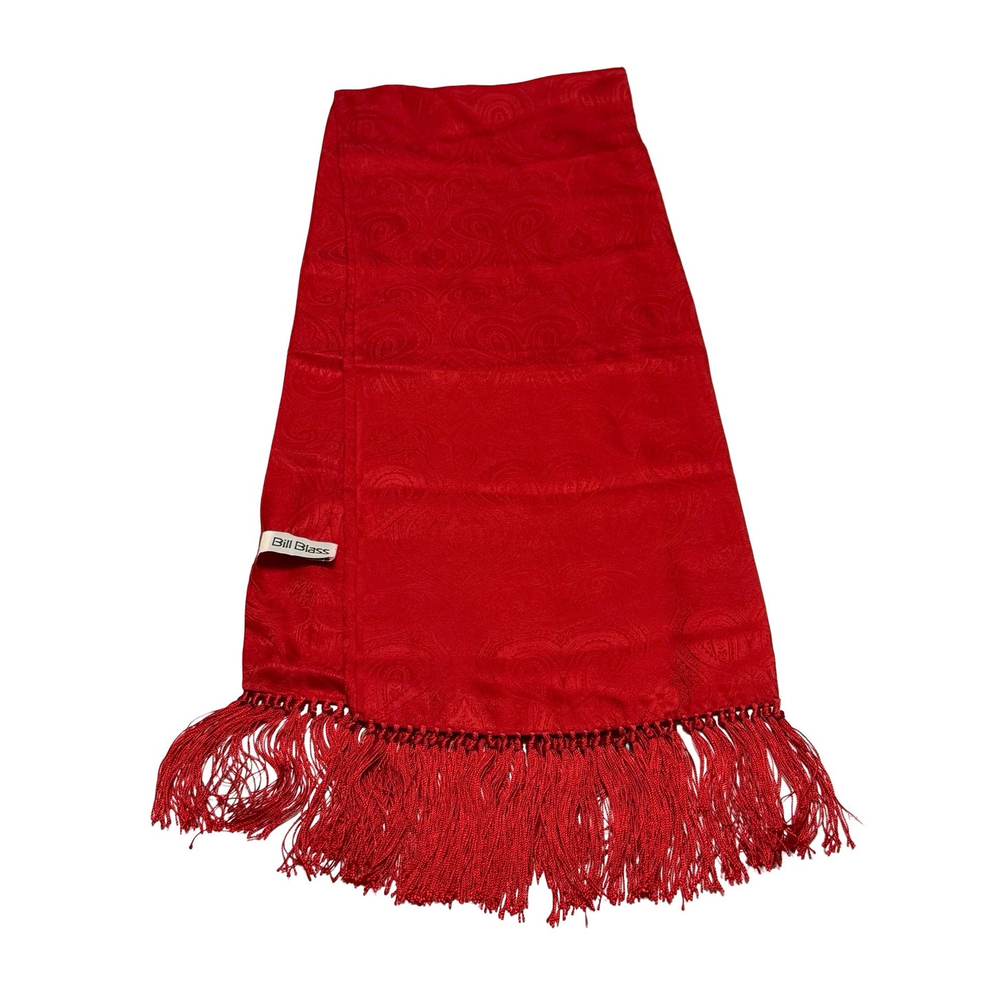 Bill Blass Red Silk Paisley Fringe Scarf Wrap Shawl 100% Silk