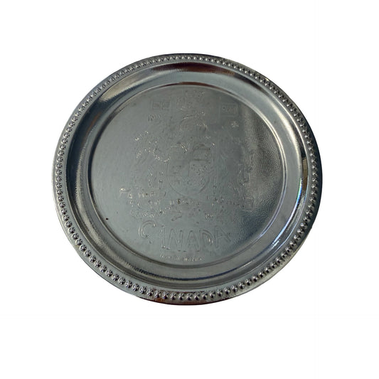 Vintage Canada Souvenir Silver Tone Tray A Mari Usque Ad Mare Coat of Arms Made in England