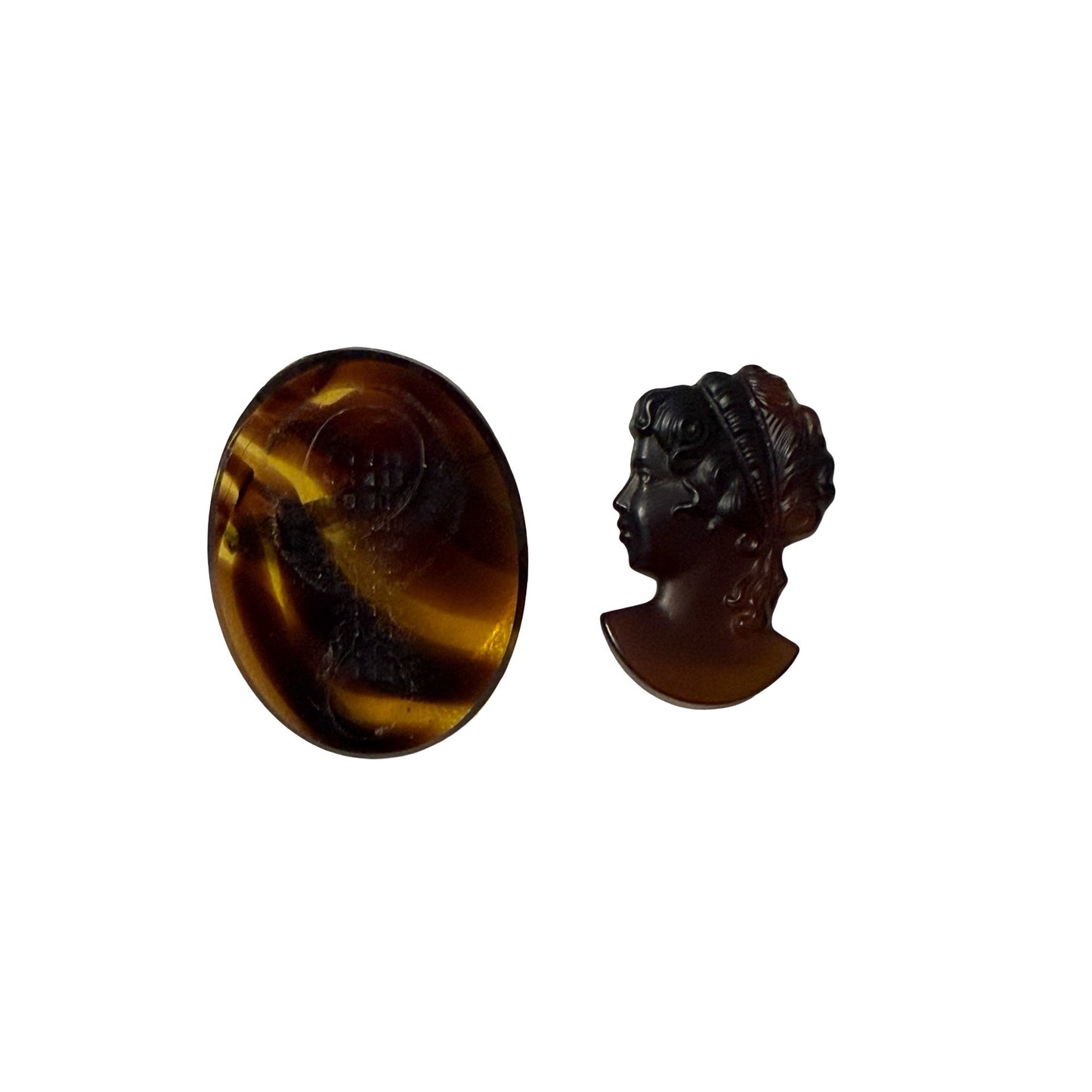 Vintage Tortoiseshell Style Cameo Brooch Detached Lady Silhouette Repair Project 1.25 x 1 Inch