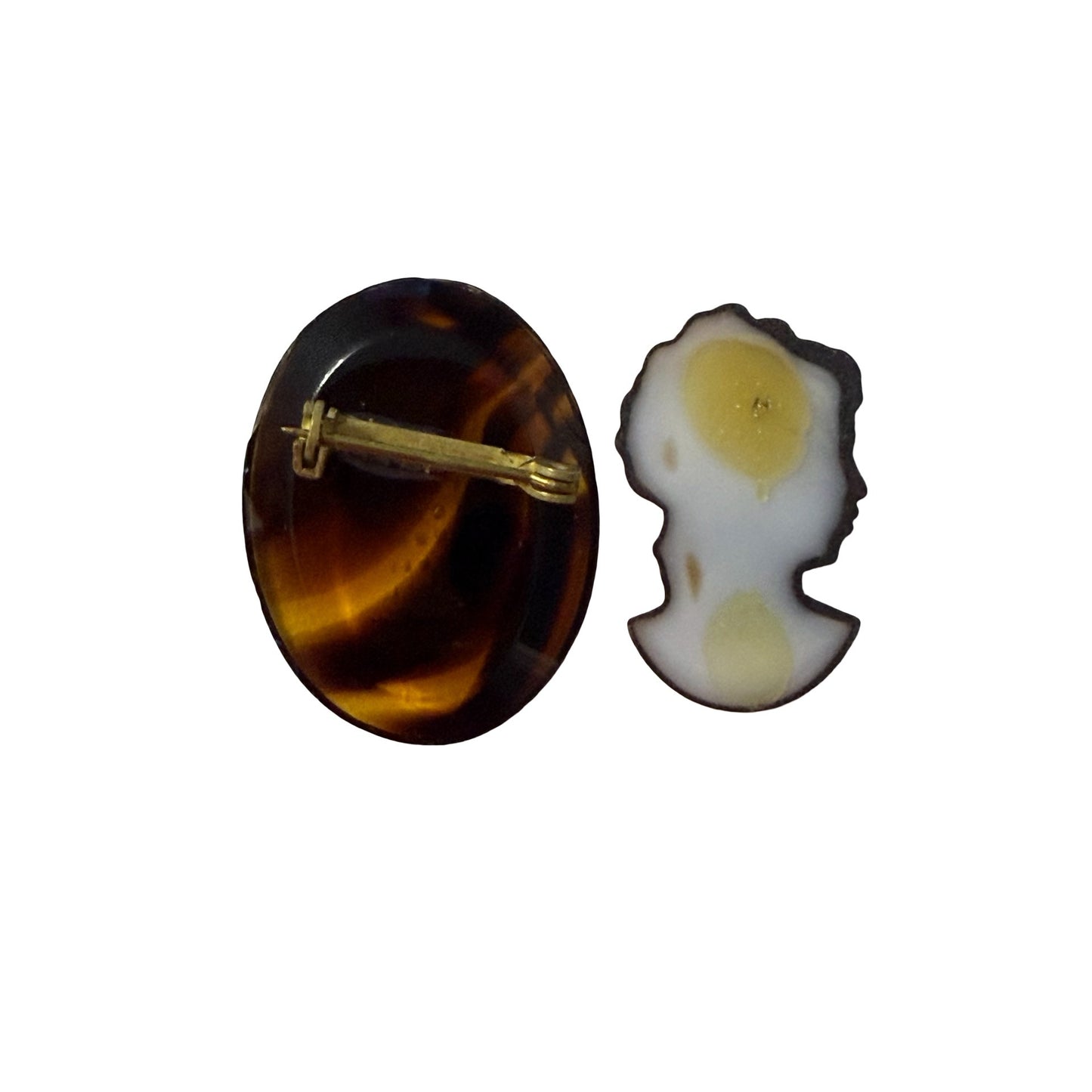 Vintage Tortoiseshell Style Cameo Brooch Detached Lady Silhouette Repair Project 1.25 x 1 Inch