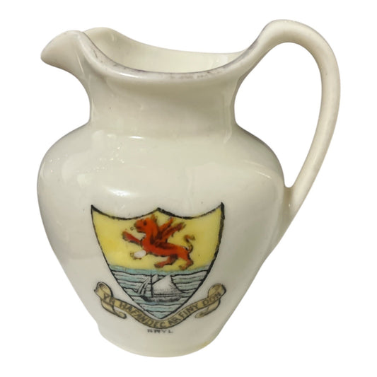 Antique C & M Premier Crested China Pitcher – Rhyl Welsh Souvenir Jug, Made in England, 1900s–1930s
