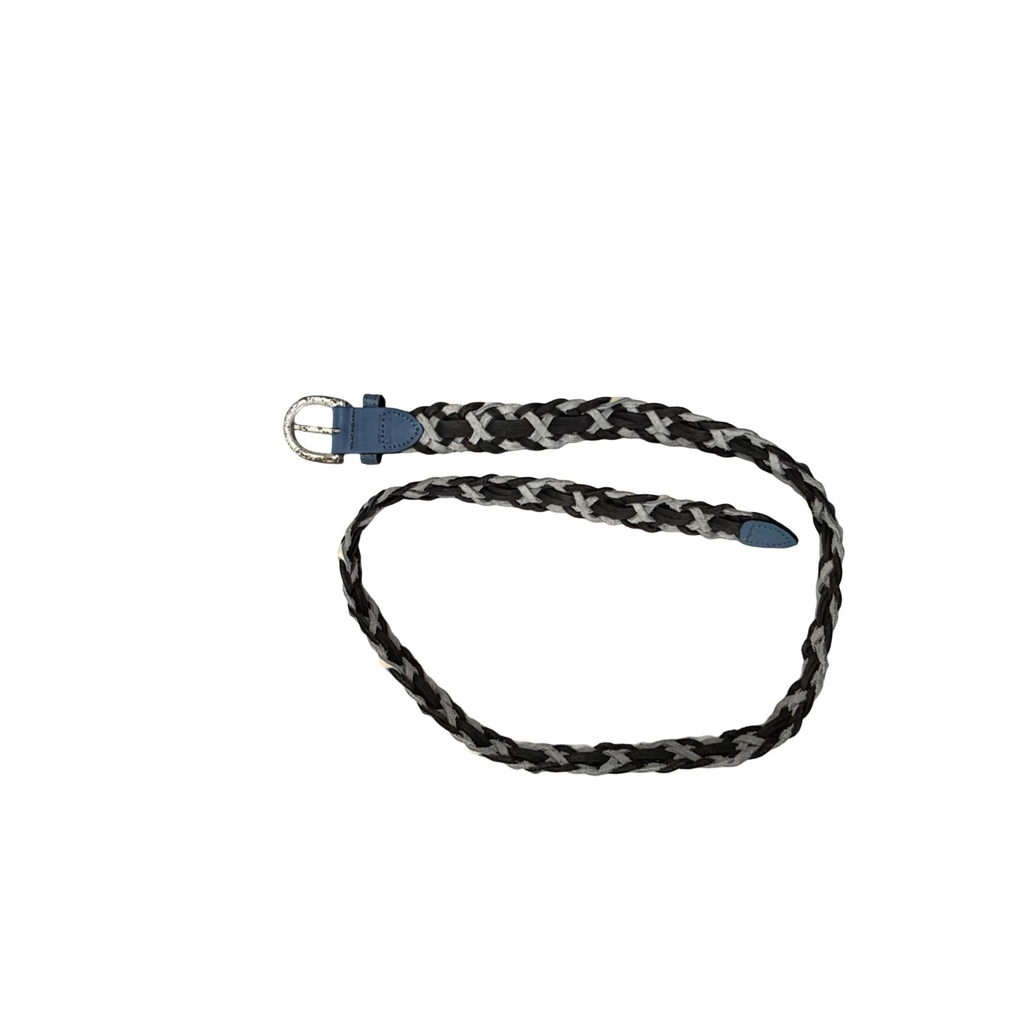 Vintage Argentina Genuine Leather Braided Belt Size M/L Blue Black Cream 38"