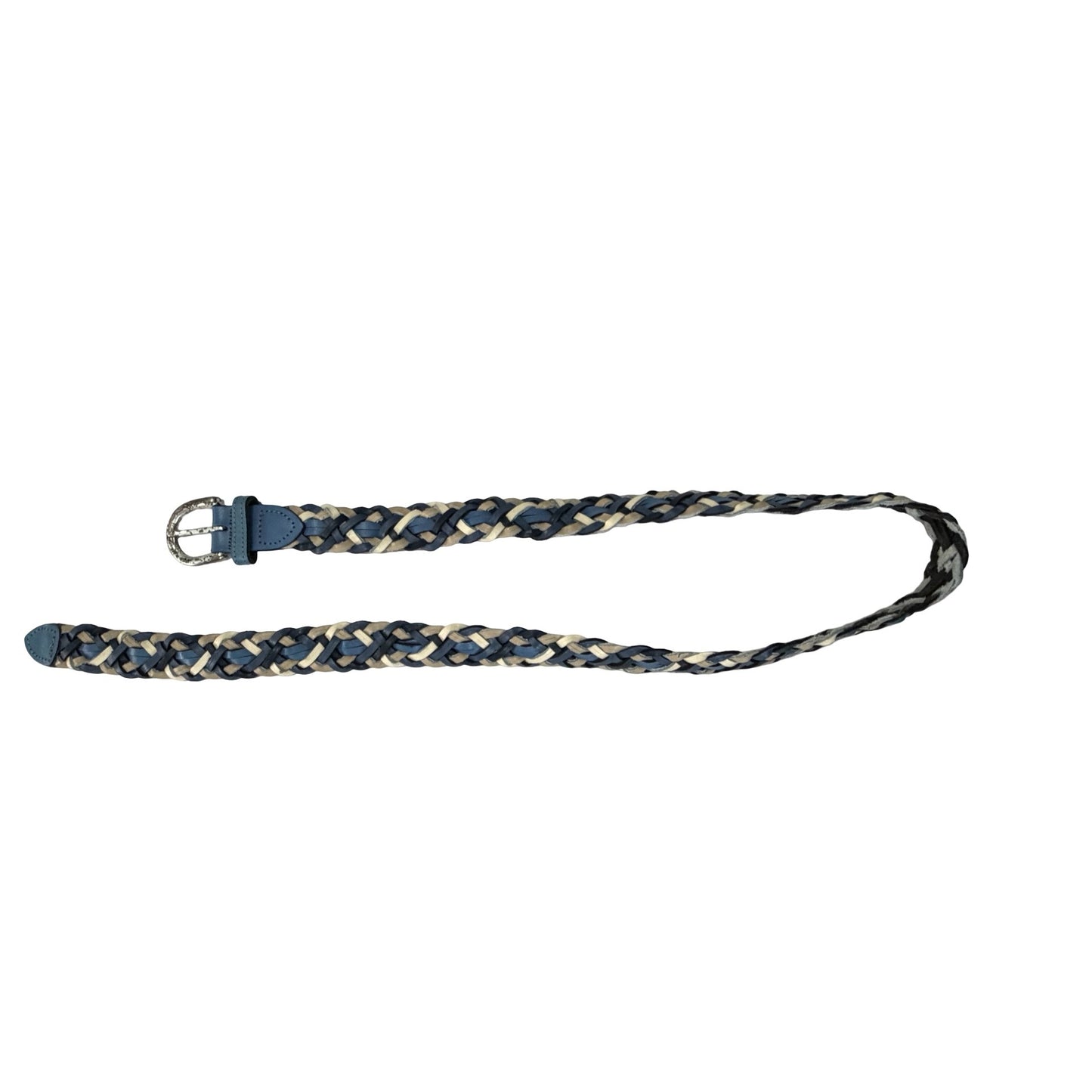 Vintage Argentina Genuine Leather Braided Belt Size M/L Blue Black Cream 38"