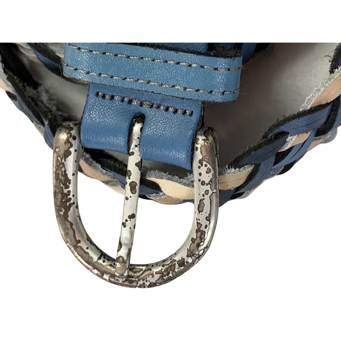 Vintage Argentina Genuine Leather Braided Belt Size M/L Blue Black Cream 38"