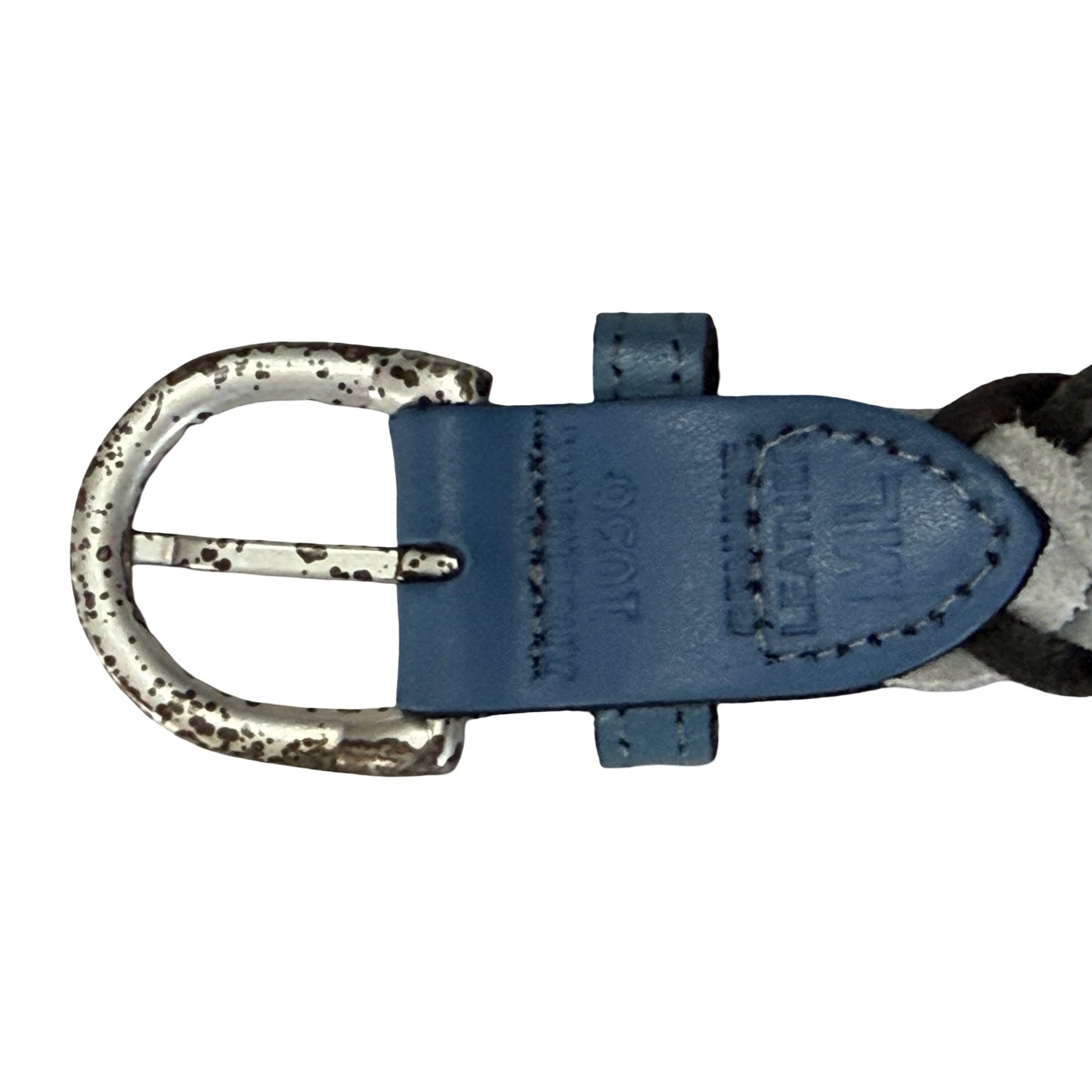 Vintage Argentina Genuine Leather Braided Belt Size M/L Blue Black Cream 38"