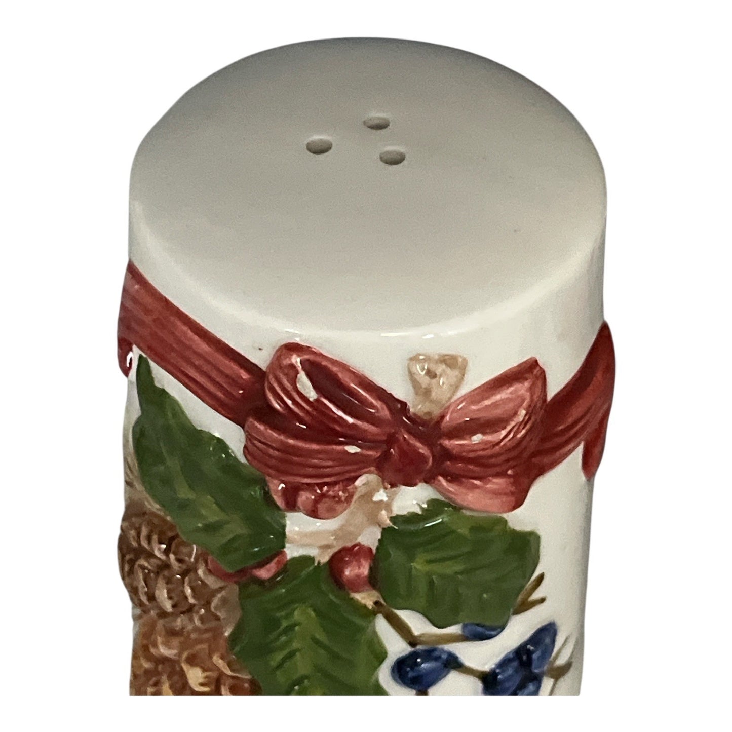 Vintage Otagiri Christmas Salt & Pepper Shakers Pinecones Holly Ribbon Holiday Set Taiwan