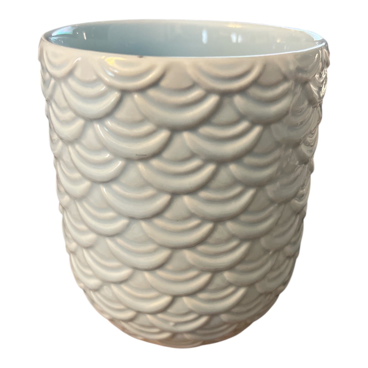 Vintage Pale Blue Scallop Texture Mug Gold Wing Handle Ceramic Coffee Cup