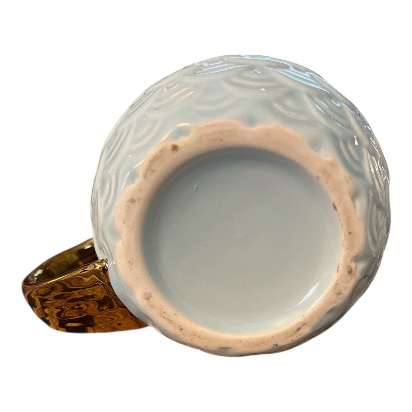 Vintage Pale Blue Scallop Texture Mug Gold Wing Handle Ceramic Coffee Cup