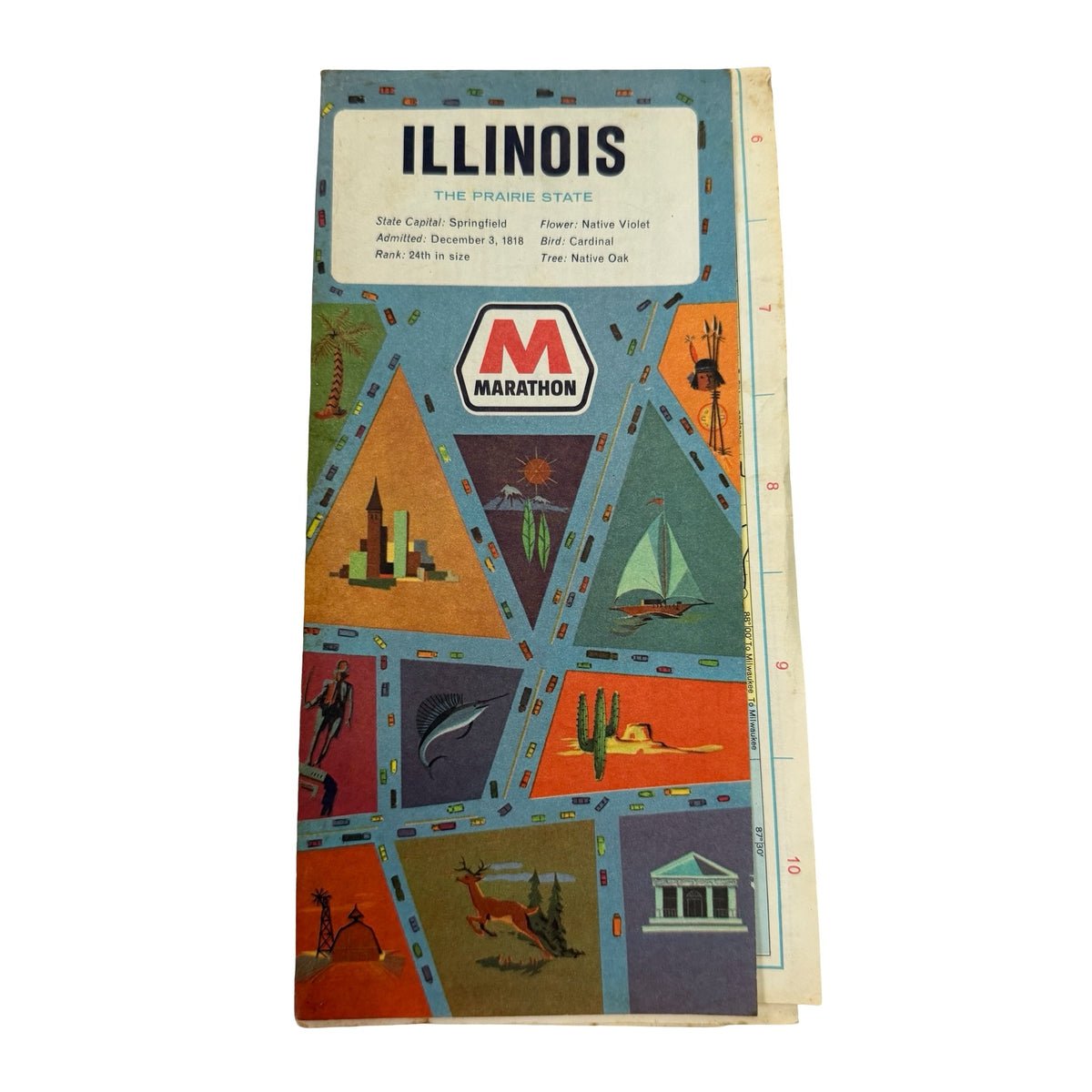1968 Marathon Illinois Road Map Rand McNally Vintage Gas Station Advertising