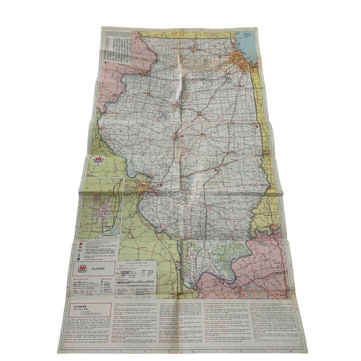 1968 Marathon Illinois Road Map Rand McNally Vintage Gas Station Advertising