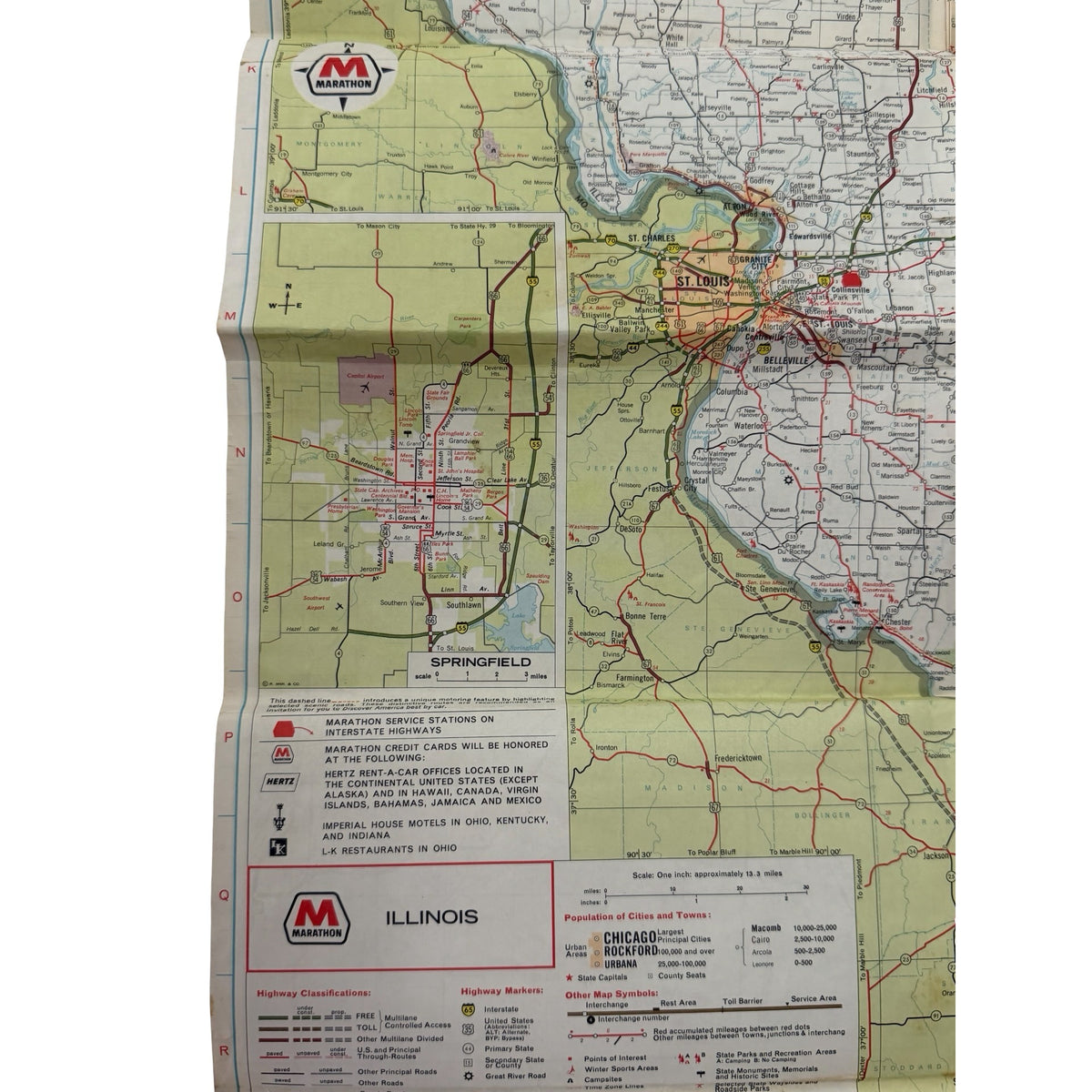 1968 Marathon Illinois Road Map Rand McNally Vintage Gas Station Advertising