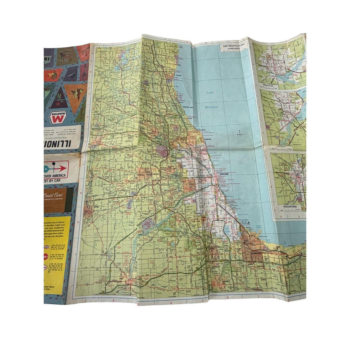 1968 Marathon Illinois Road Map Rand McNally Vintage Gas Station Advertising
