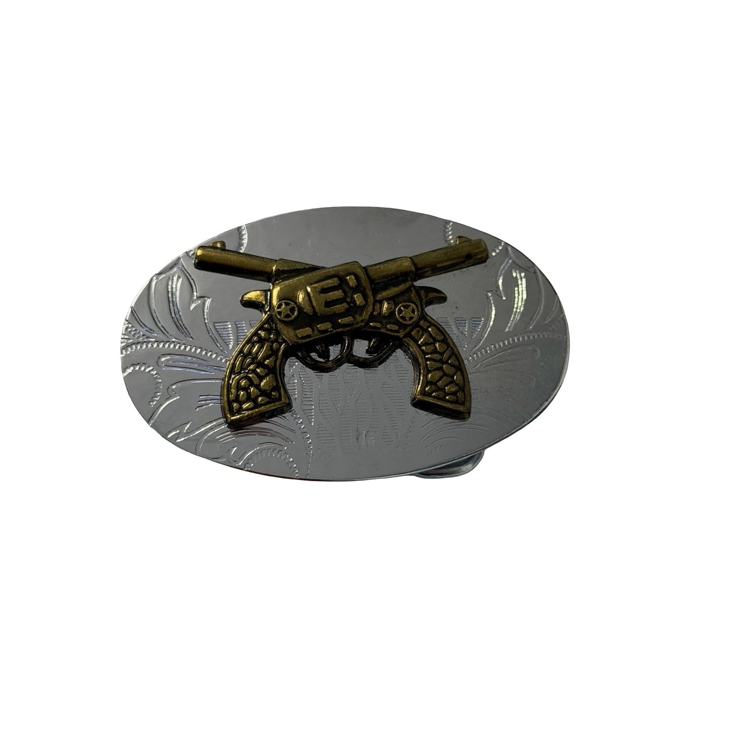 Vintage Cowboy Revolver Belt Buckle Silver Tone Western Guns Made in Hong Kong