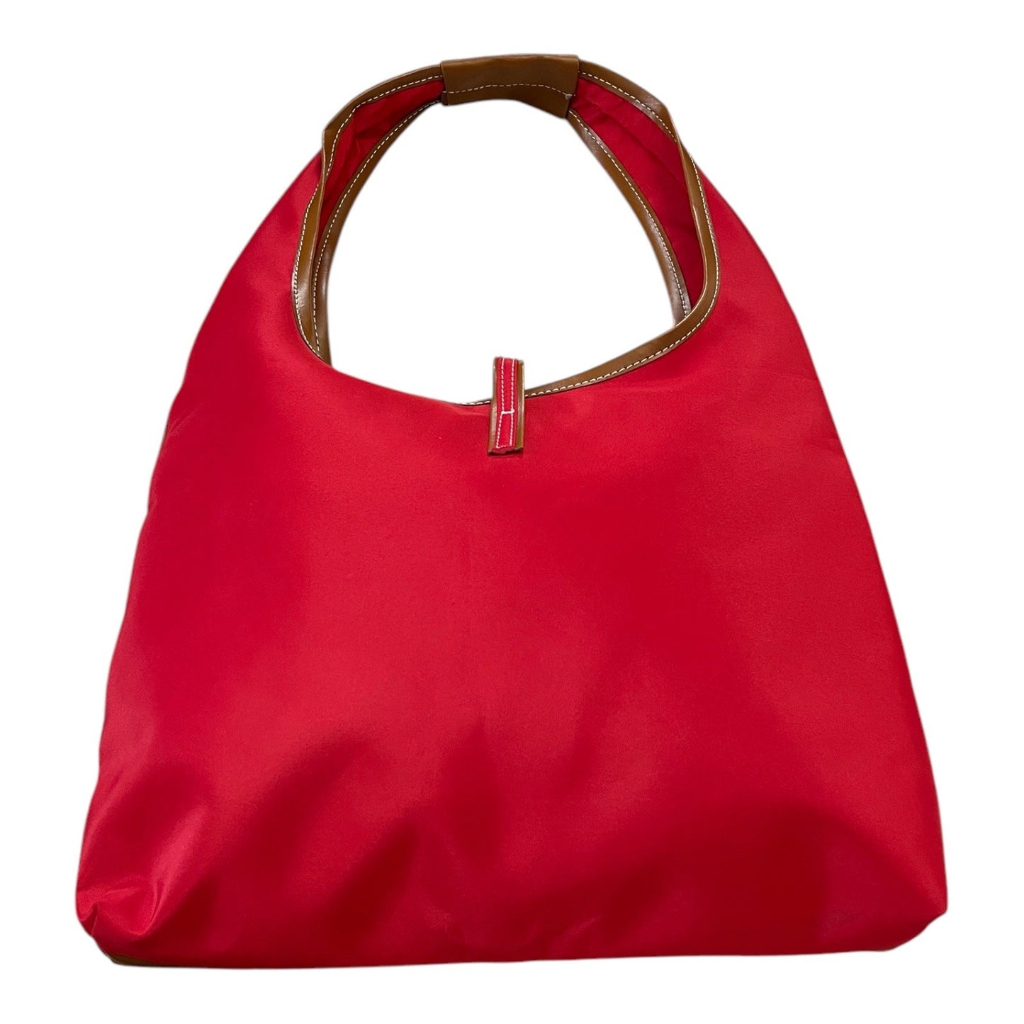 Spiegel Red Nylon Hobo Shoulder Bag Brown Trim Lightweight Casual Tote