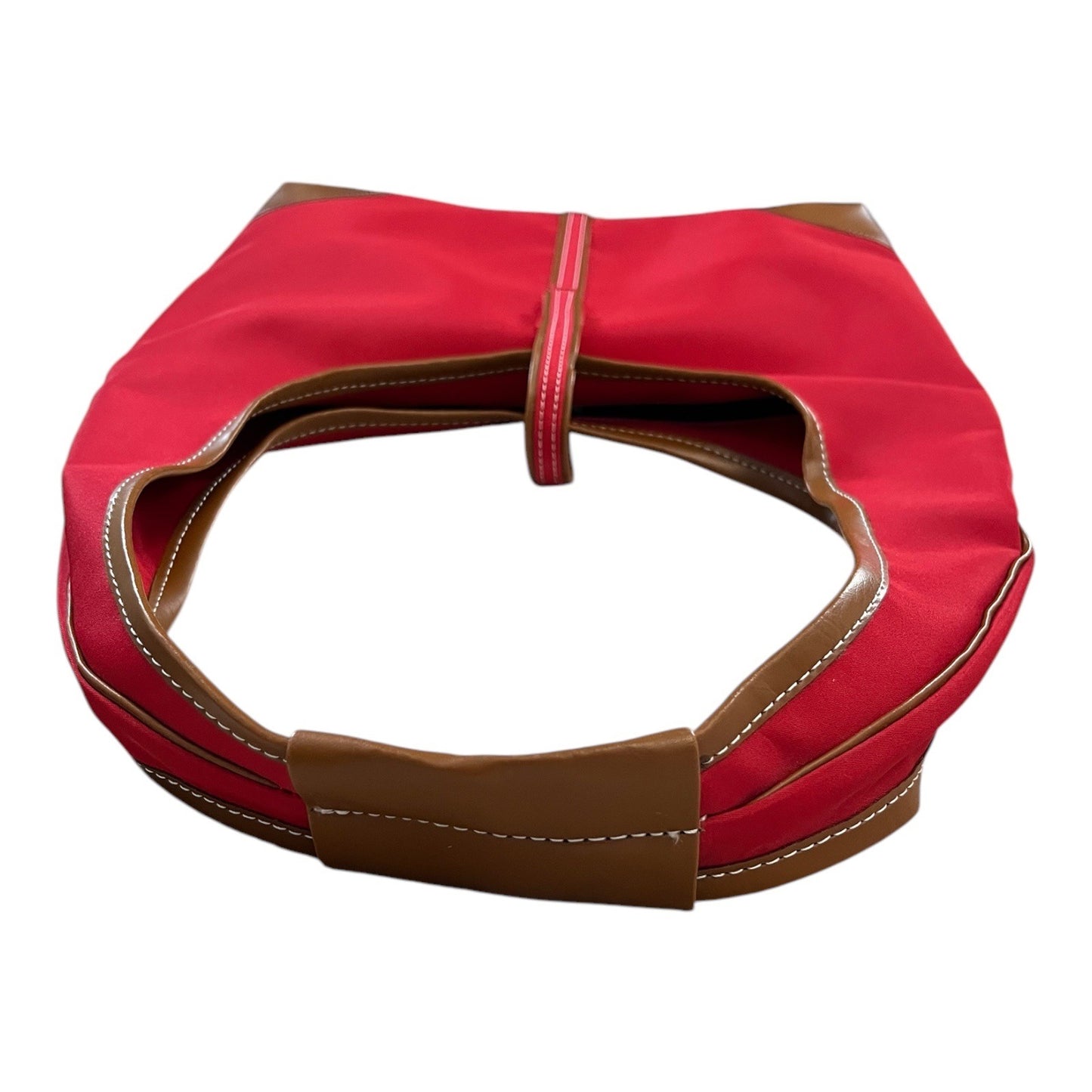 Spiegel Red Nylon Hobo Shoulder Bag Brown Trim Lightweight Casual Tote