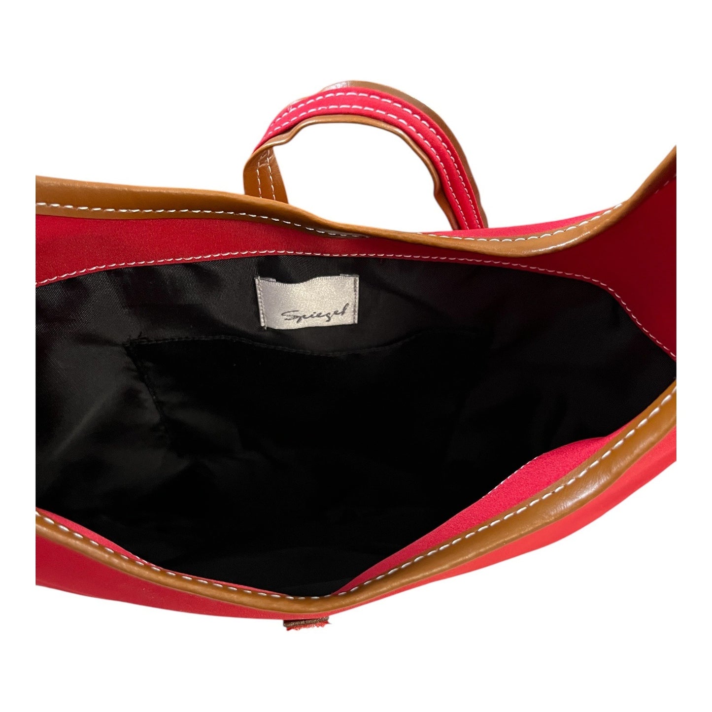 Spiegel Red Nylon Hobo Shoulder Bag Brown Trim Lightweight Casual Tote