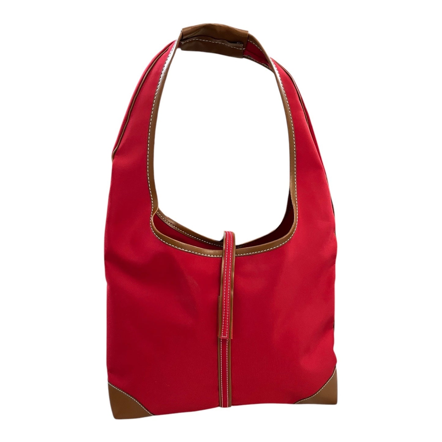 Spiegel Red Nylon Hobo Shoulder Bag Brown Trim Lightweight Casual Tote