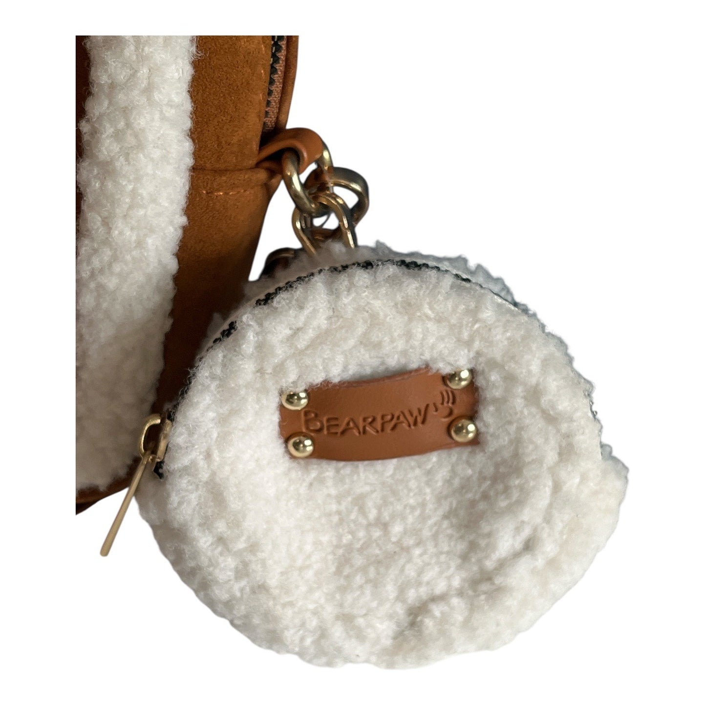 Bearpaw Faux Suede Sherpa Crossbody Bag Wristlet Coin Pouch Set Brown Cream