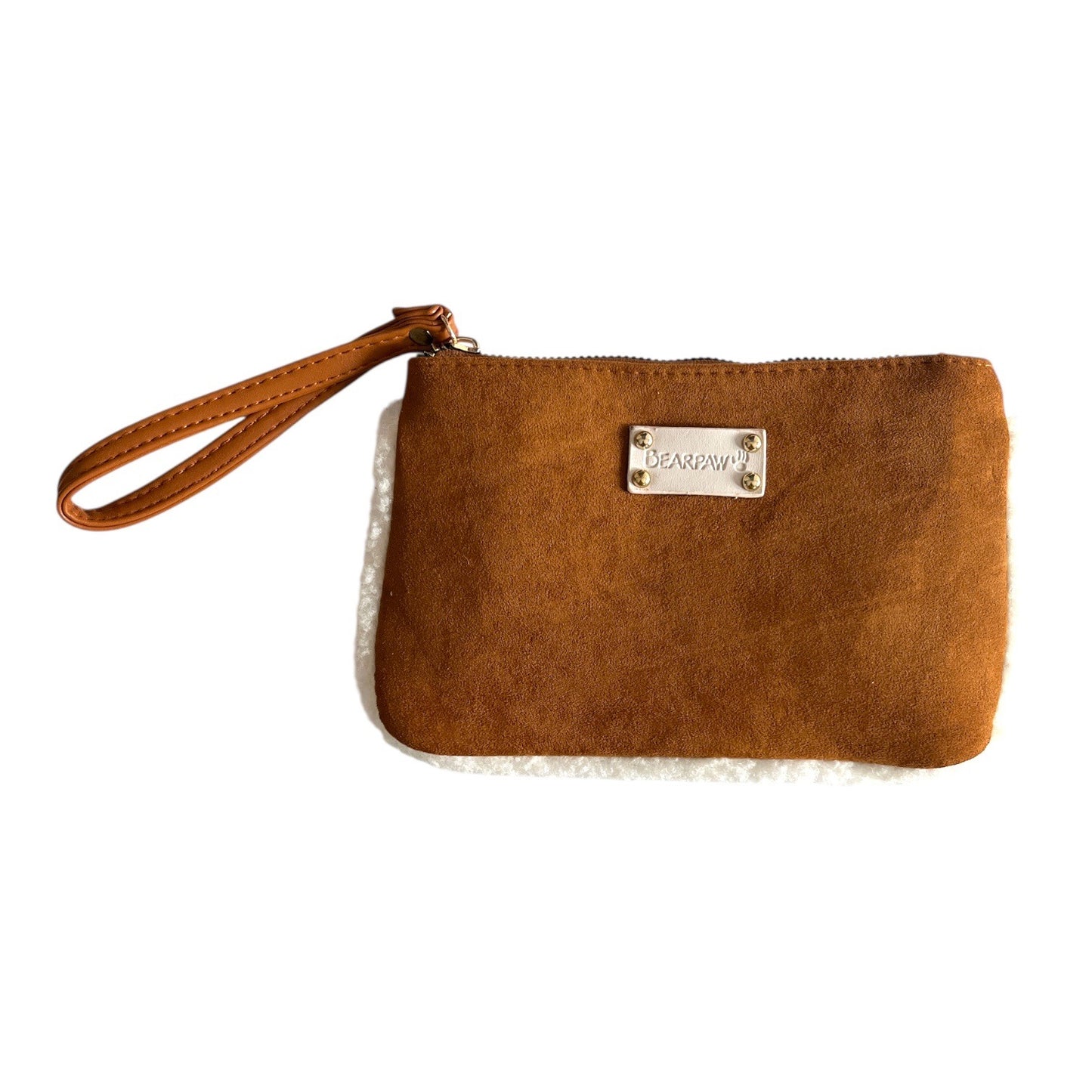 Bearpaw Faux Suede Sherpa Crossbody Bag Wristlet Coin Pouch Set Brown Cream