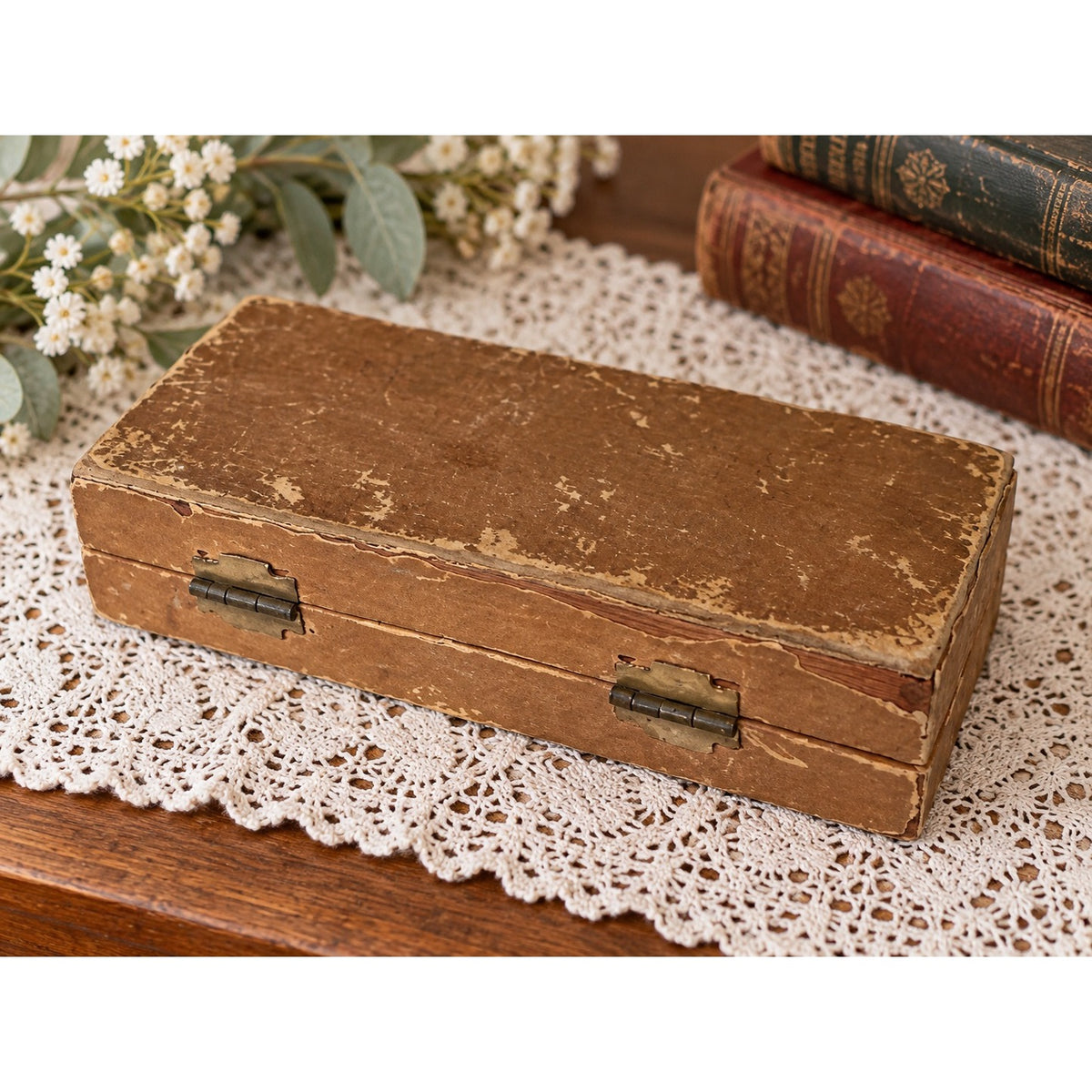 Vintage Brown Paperboard Hinged Storage Presentation Box 5.5 Inch