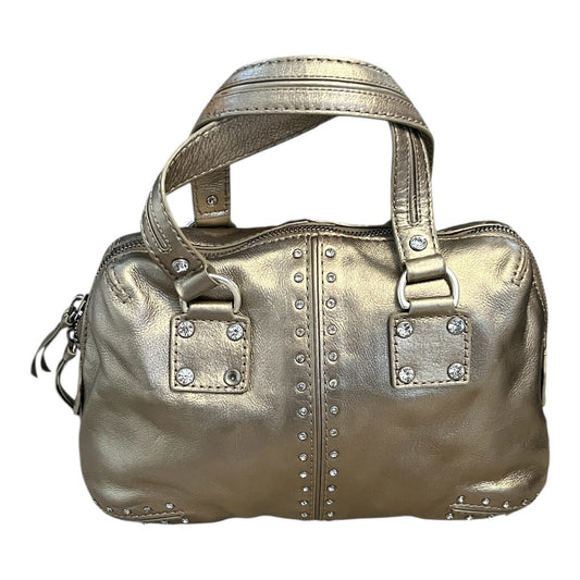 Michael Kors Gold Leather Satchel – Studded Rivet Detail – 8 x 12 x 3 in – 4” Drop
